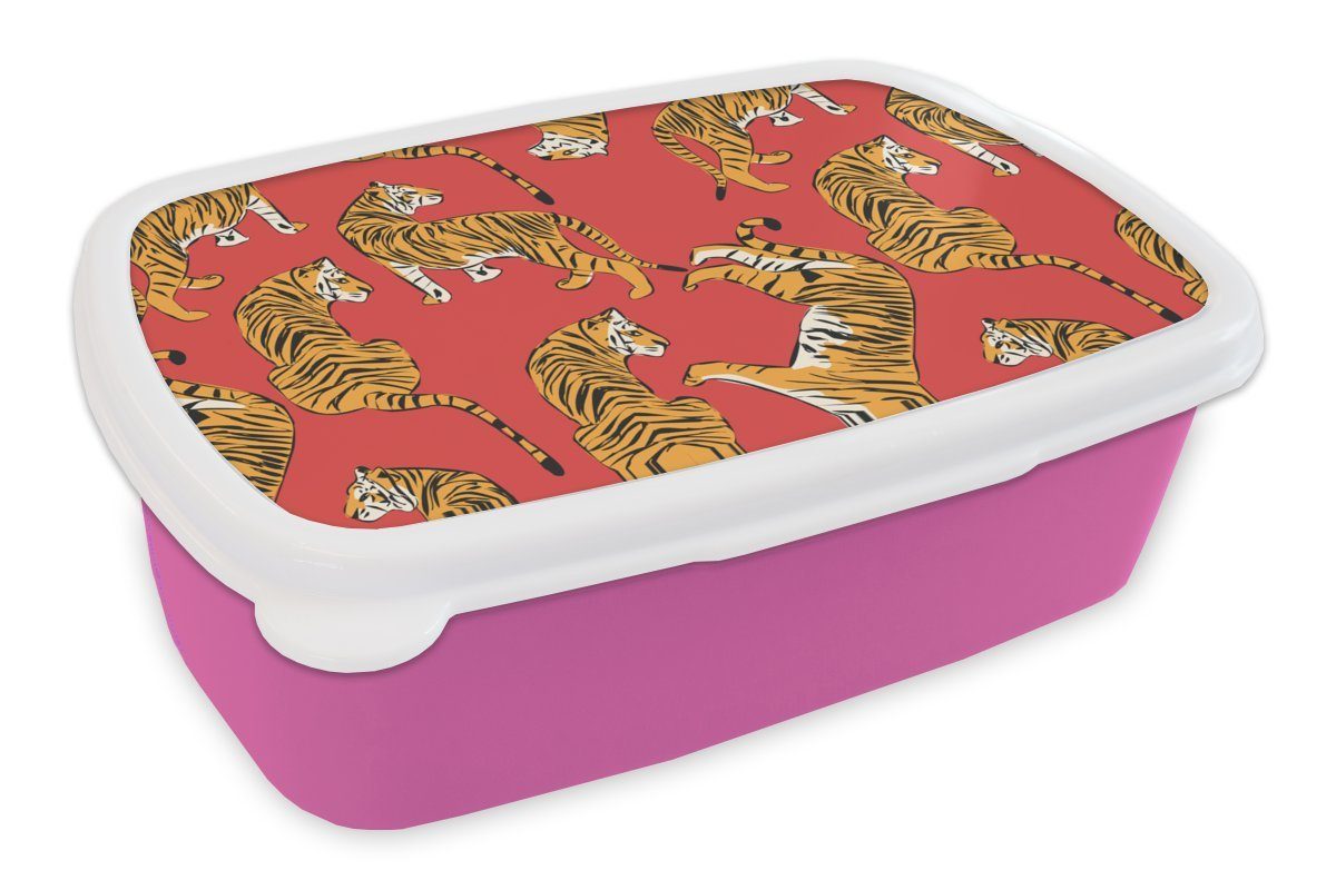Kunststoff Brotbox für Snackbox, Mädchen, Erwachsene, Kunststoff, Tiger Lunchbox Kinder, - Muster, Dschungel Brotdose MuchoWow - (2-tlg), rosa