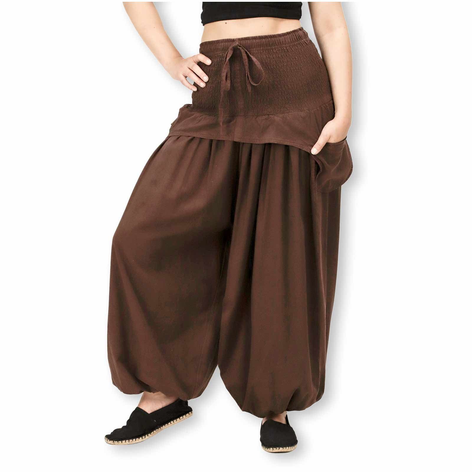 Braun Schürzentaschen MAGIE KUNST Unifarben Haremshose/Jodhpur-Hose praktische Haremshose Vintage UND Damen Hose