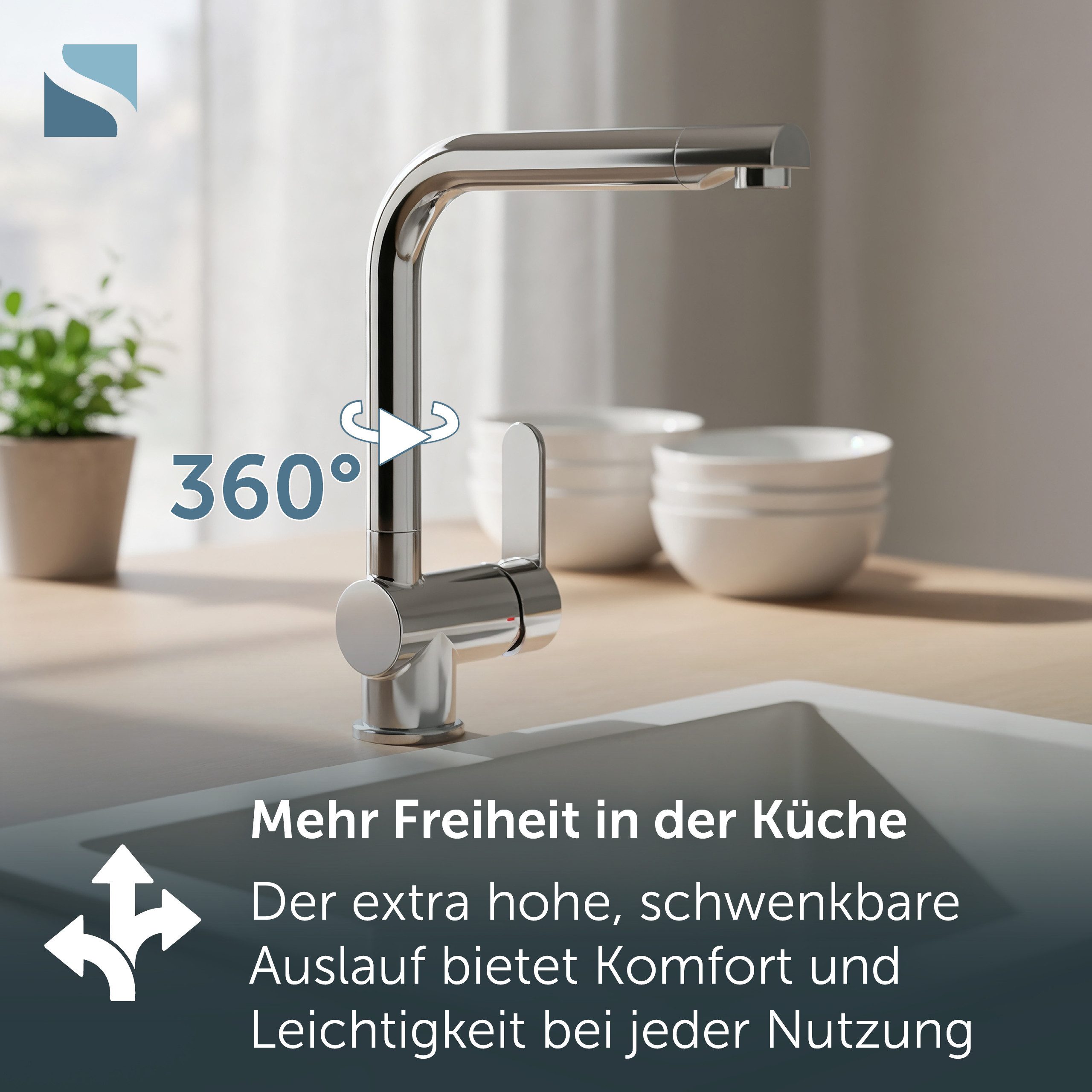 Schütte Spültischarmatur RIO Schütte Küchenarmatur, rund, Cold-Start, 360° schwenkbar, Marken-Mischdüse – Bild 4 von 5