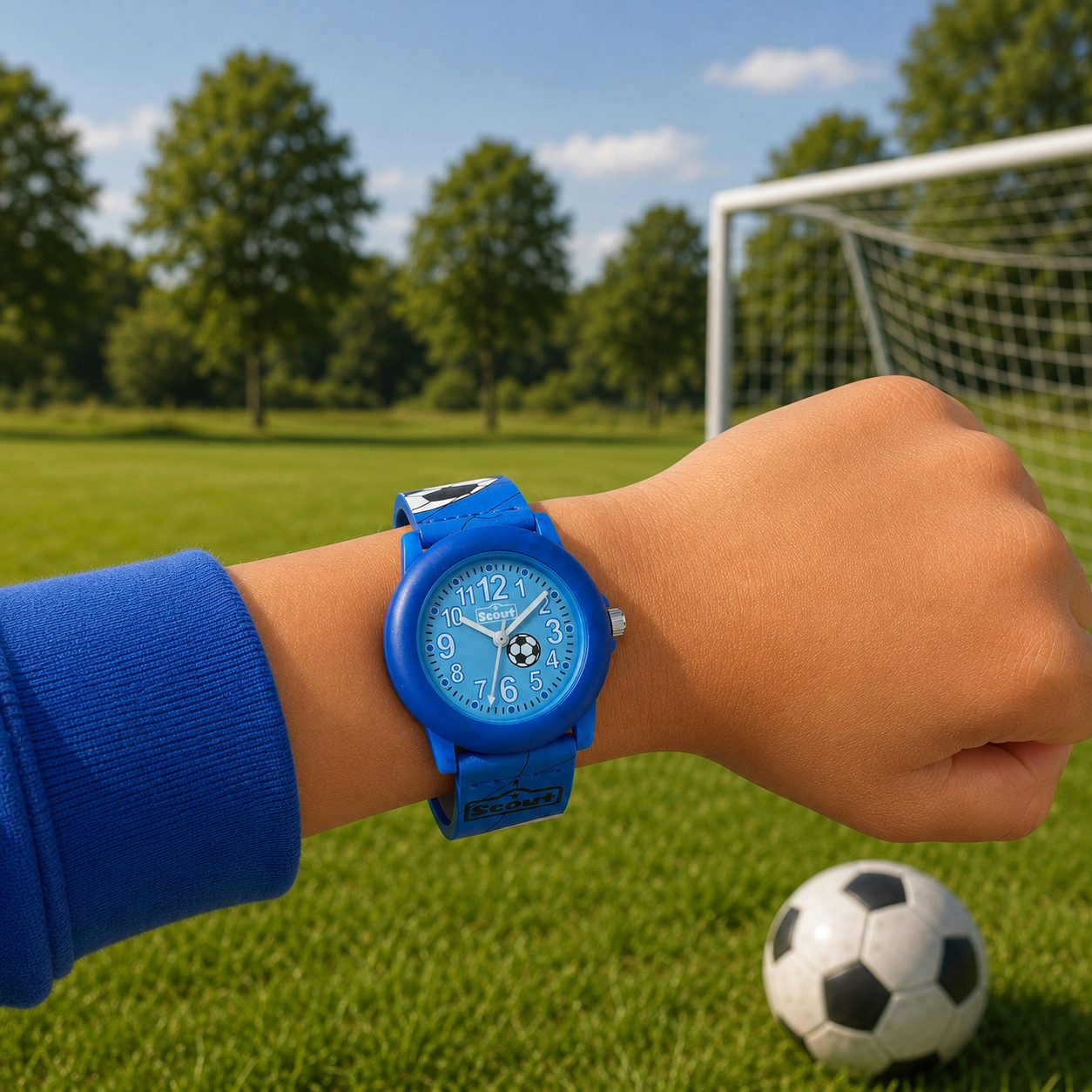 Scout Quarzuhr Crystal Kinderuhr 164000008 Fußball Lernuhr Blau Kunstlederband 30 mm
