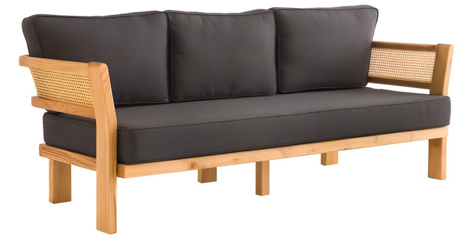 Xlmoebel Gartensofa Schwarzes Outdoor-Sofa aus Holz und strapazierfähigem Textil, Gartensofa 1 Teile, Made in Europa