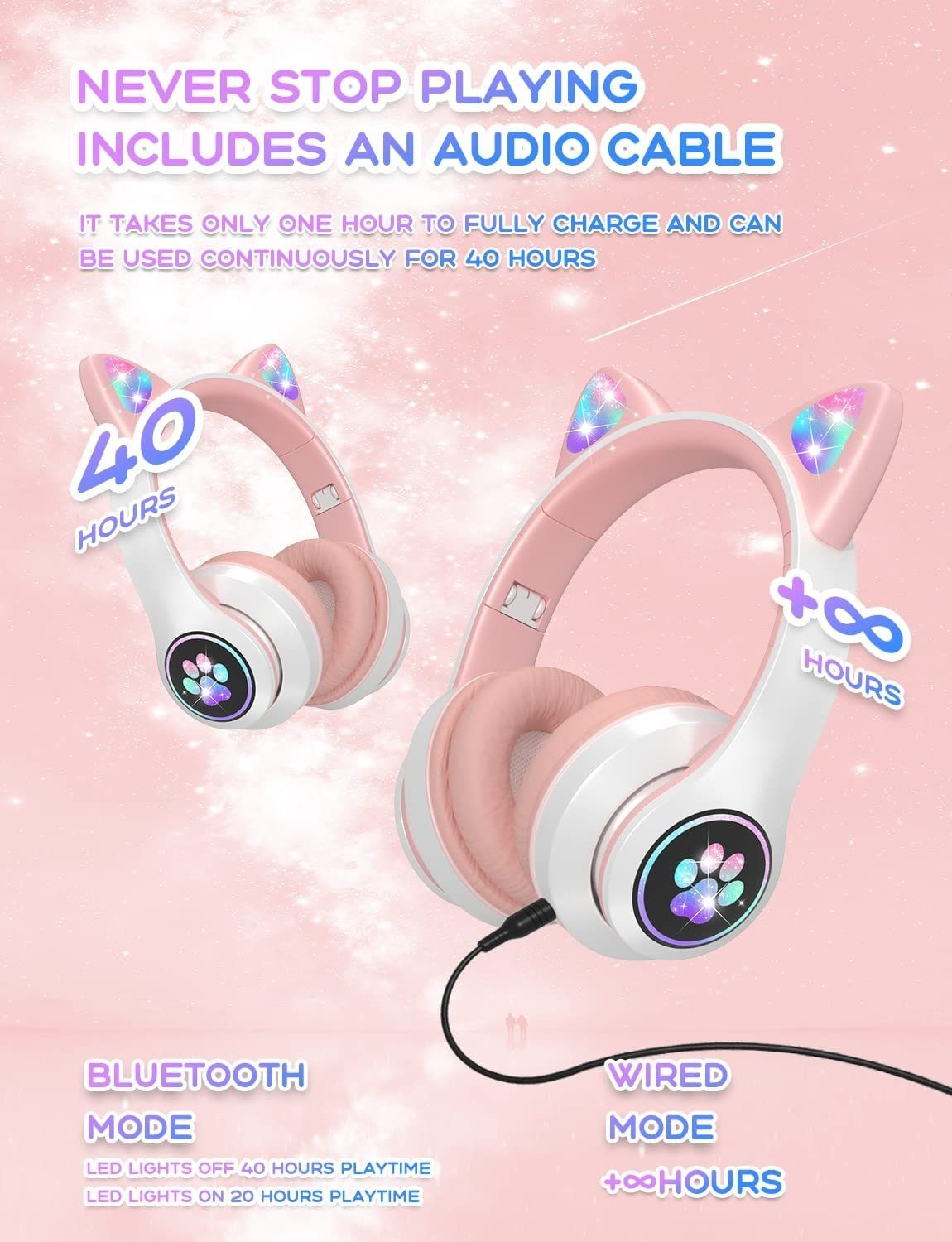 Bluetooth (bluetooth) Weiss Kinder,Faltbar(Geräuschunterdrückung,Anruff) Kopfhörer Kopfhörer DOPWii