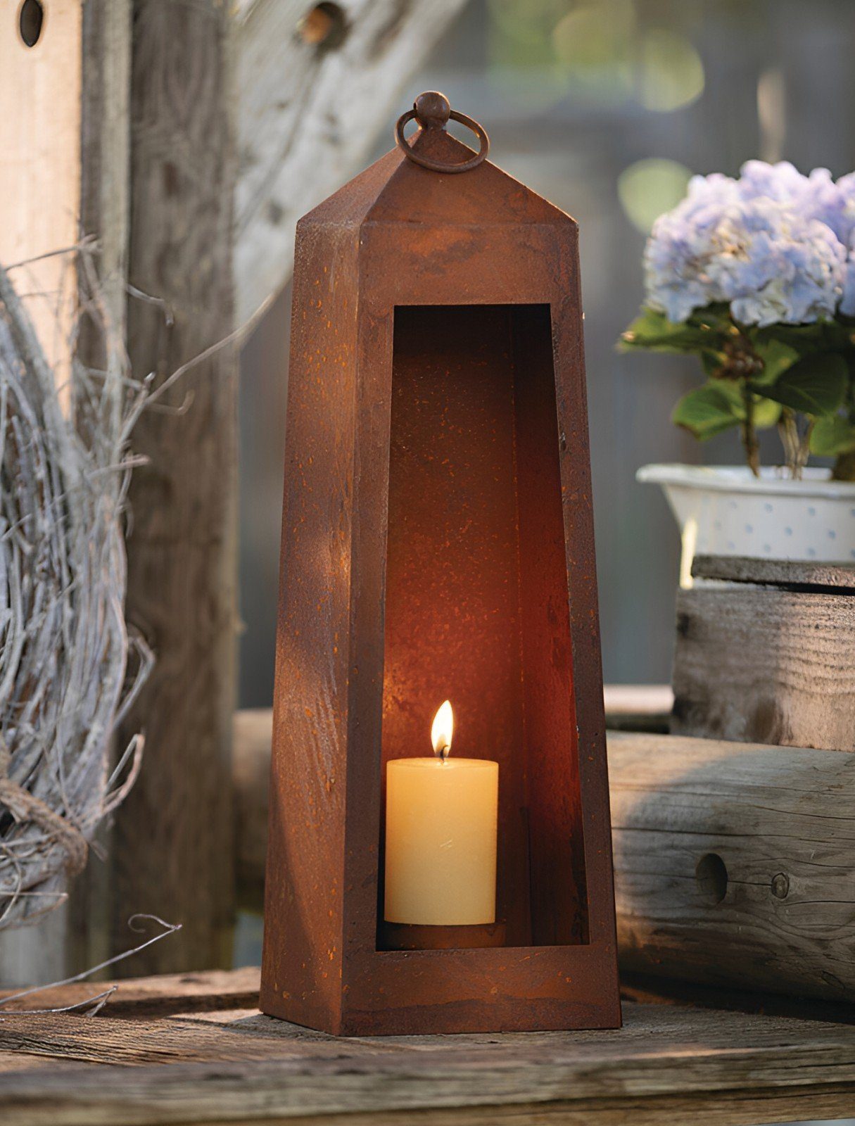 Dekoleidenschaft Kerzenlaterne "Rostlaterne" aus Metall 40 cm hoch, Gartenlaterne mit Echtrost-Finish, Kerzenhalter, Windlicht, Laterne, Kerzenständer für Stump – Bild 5 von 5