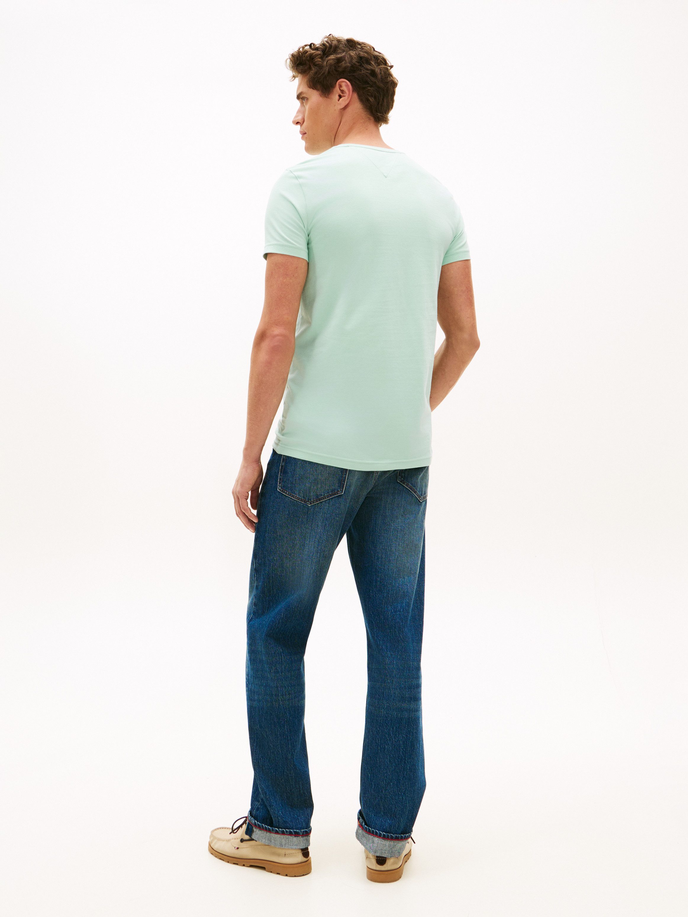 Tommy Hilfiger T-Shirt STRETCH SLIM FIT unifarben, casual, slim fit, Baumwollmix, Rundhals – Bild 5 von 5