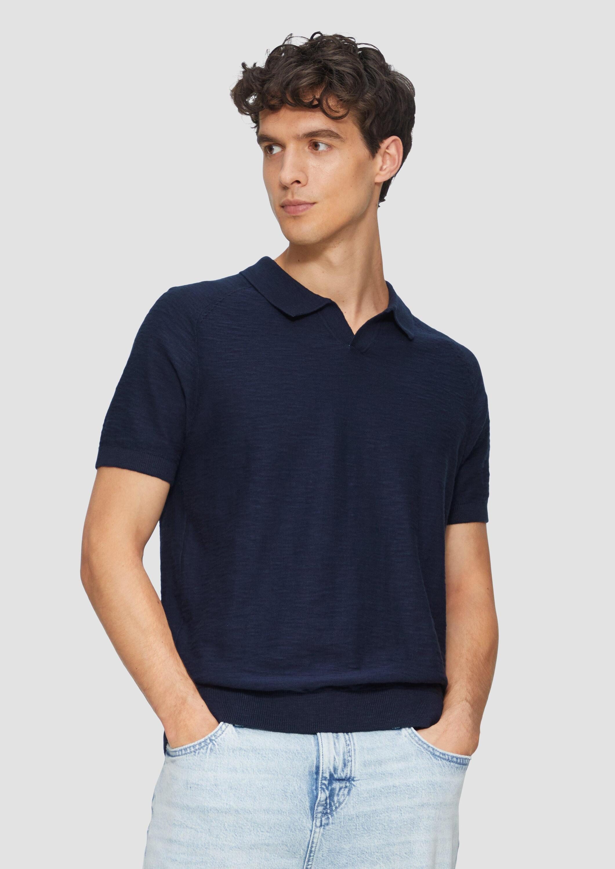 s.Oliver Kurzarmshirt Strickpullover Gestricktes Poloshirt mit Flammgarnstr günstig online kaufen