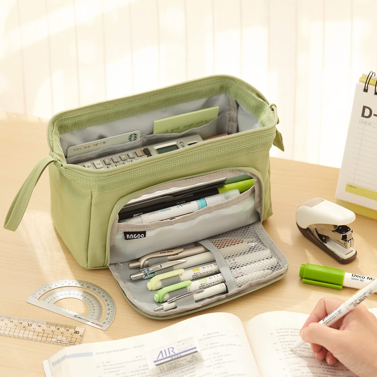 großem Federmäppchen Federmäppchen grün Organizer Tragbare Stifttasche GelldG mit kosmetisches