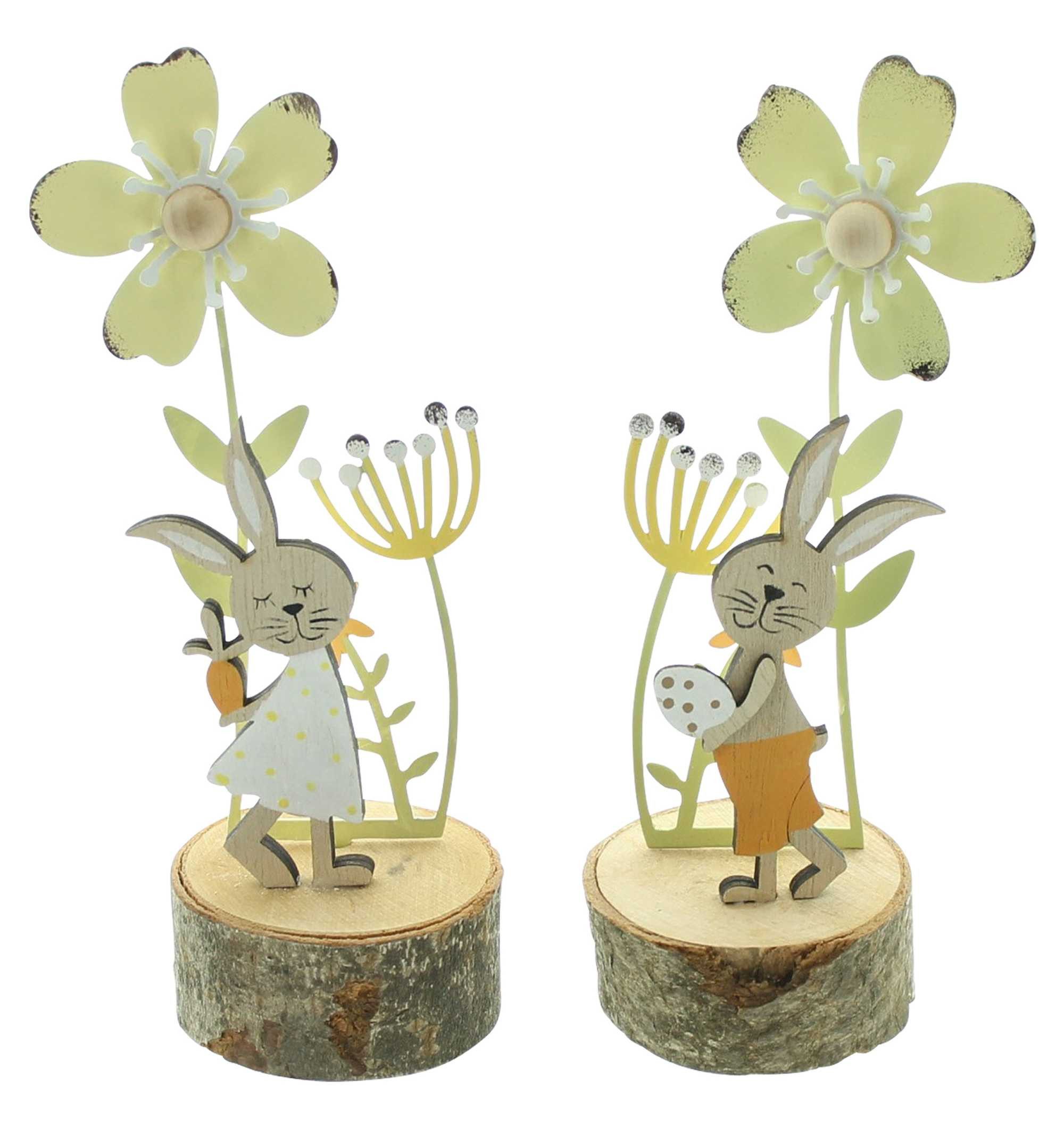 Dekofigur Hase "Blumenwiese" aus MDF & Metall, Osterdeko, Osterhase, Hasenfigur