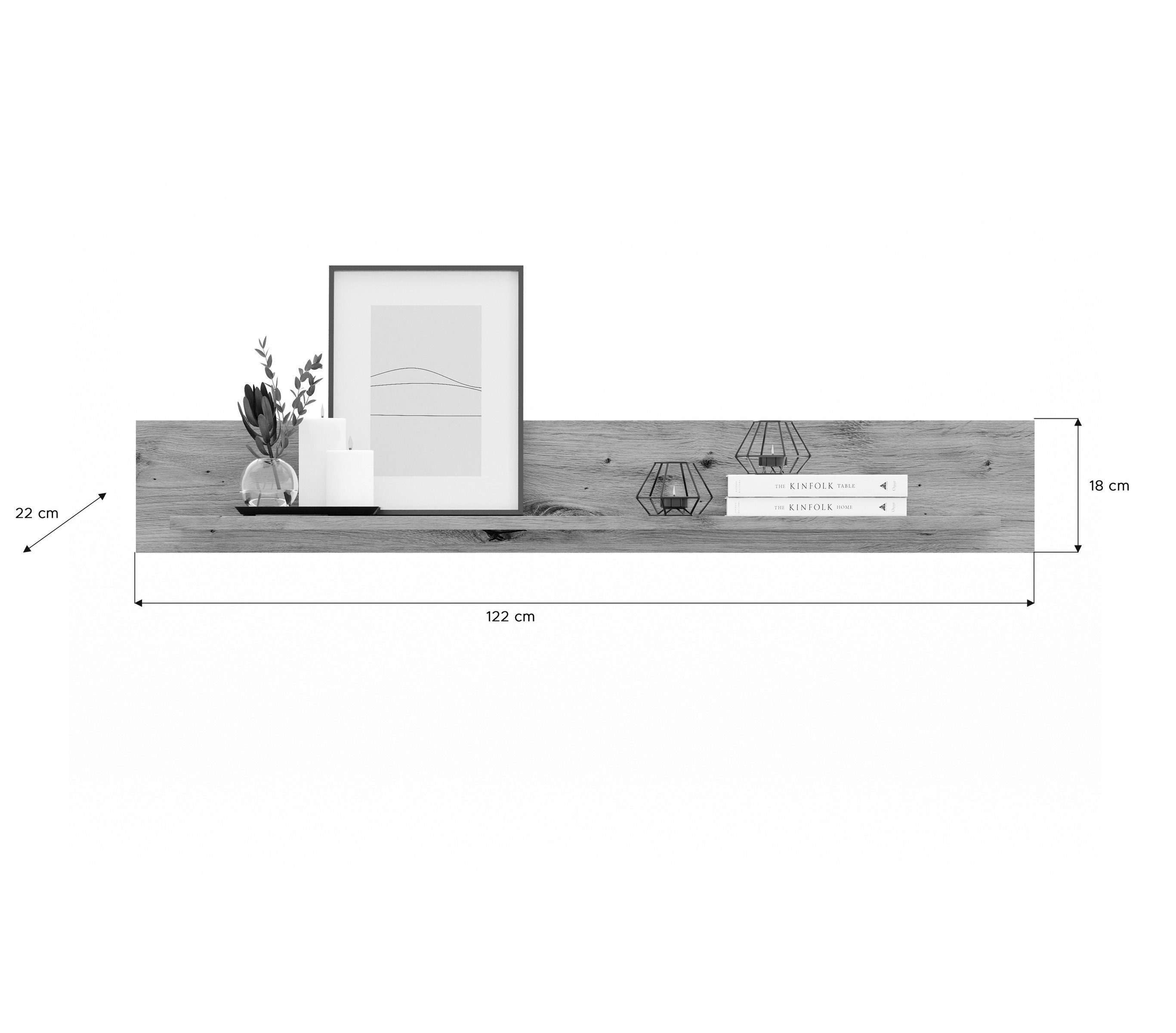 Abmessungen cm eiche. artisan Wandboard in 122x18x21 möbelando (BxHxT) Fly,