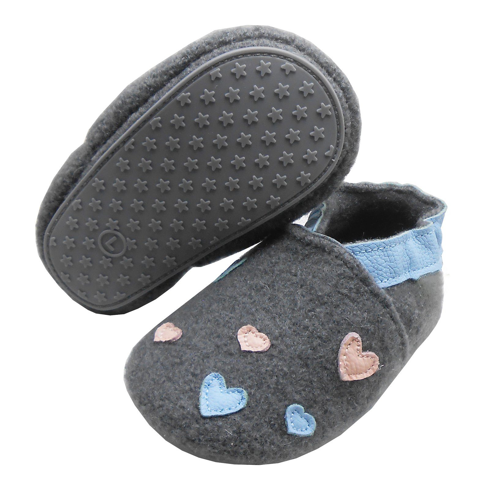 Yalion Kinder Filz Домашняя обувь aus Schafwolle und Weiche Leder grau Herz Krabbelschuh