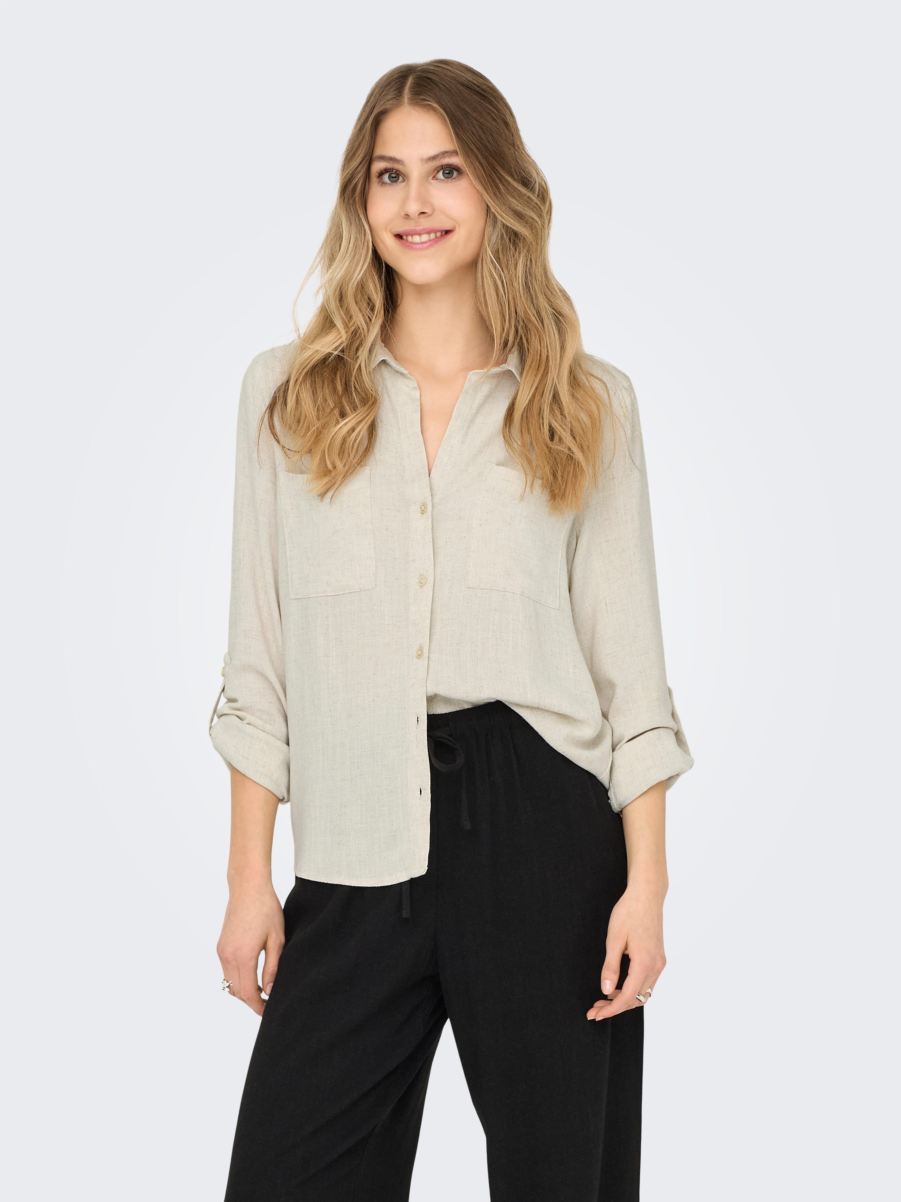 Langarmbluse ONLYASMIN-SIESTA LS LINEN BL SHIRT PNT