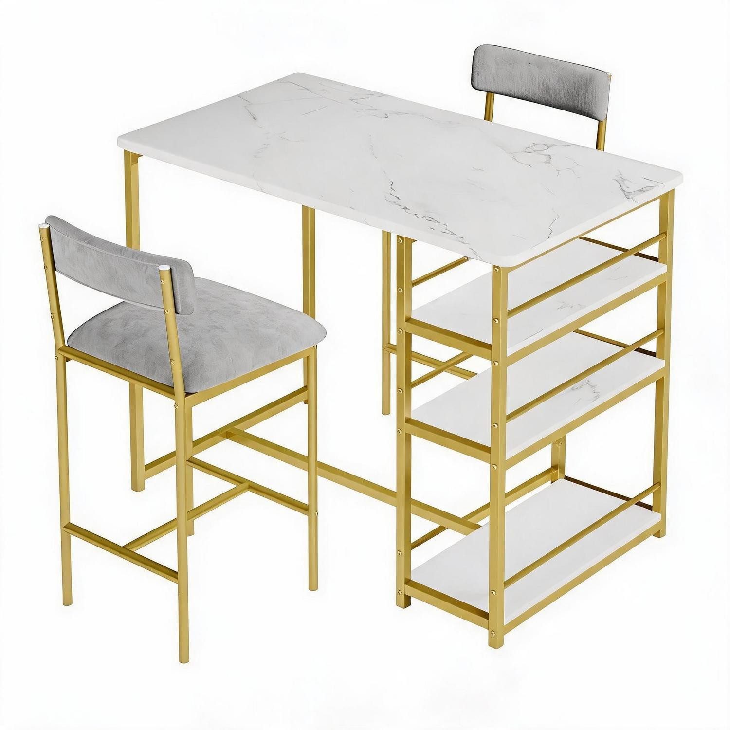 LuxusKollektion Bartisch Bartisch-Set mit 2 Hockern Industrial-Stil Gold (3-St)