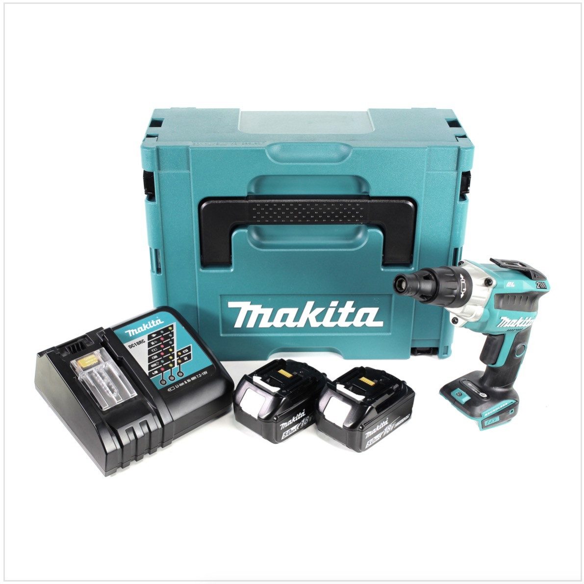 Makita Akku-Magazinschrauber DFS 251 RTJ Akku Trockenbauschrauber 18V Brushless + 2x Akku 5,0Ah +