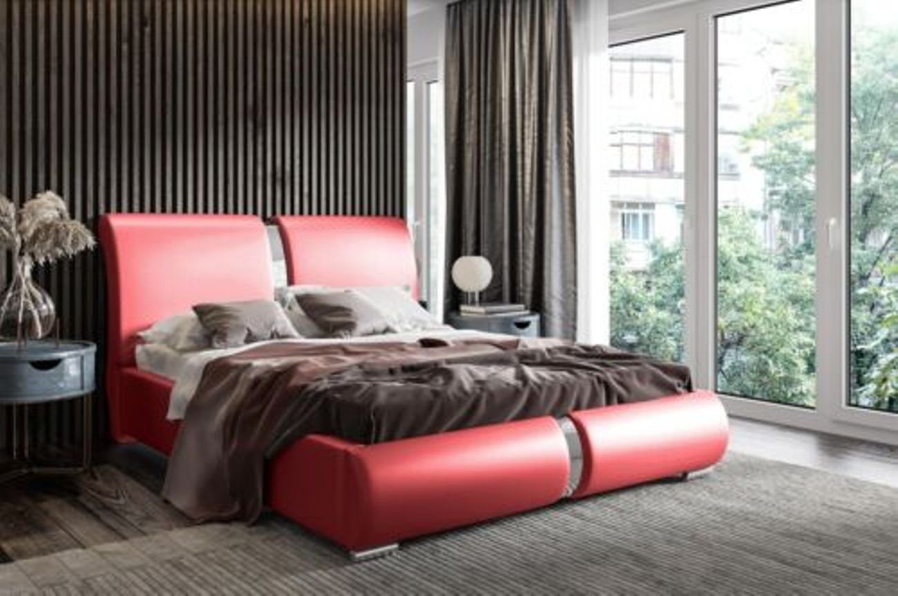 JVmoebel Polsterbett, Design Doppel Hotel Modern Bett Schlafzimmer 180x200cm Neu Rot