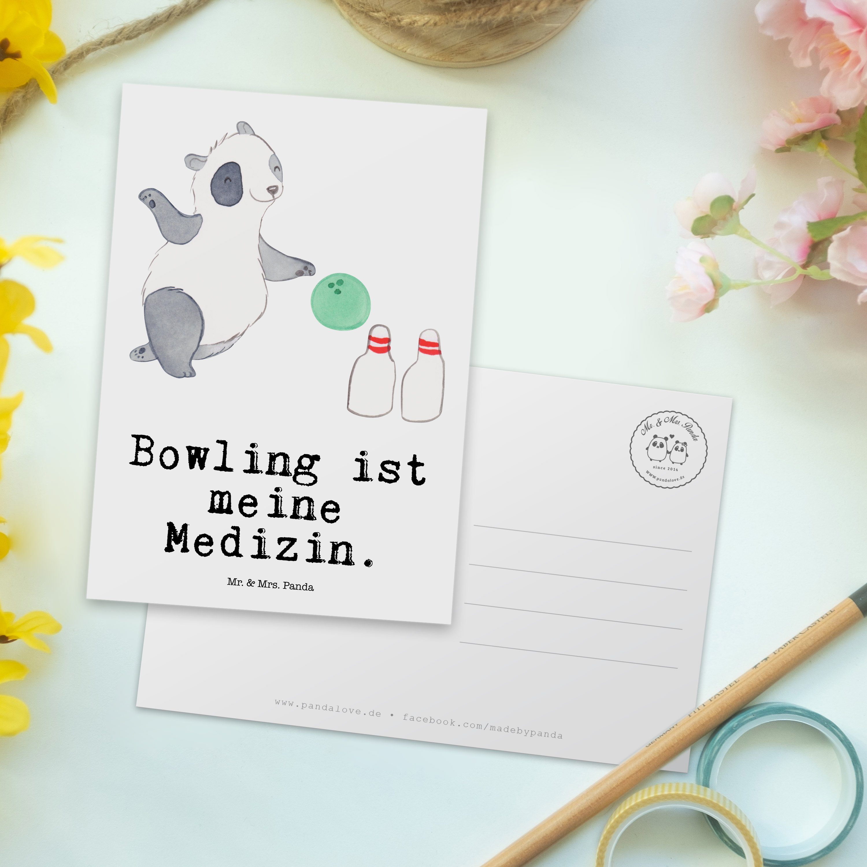 & Weiß Panda - Dankeschön, Postkarte Medizin Geschenk, Bowling Mr. Karte, Panda - Mrs. Sportart