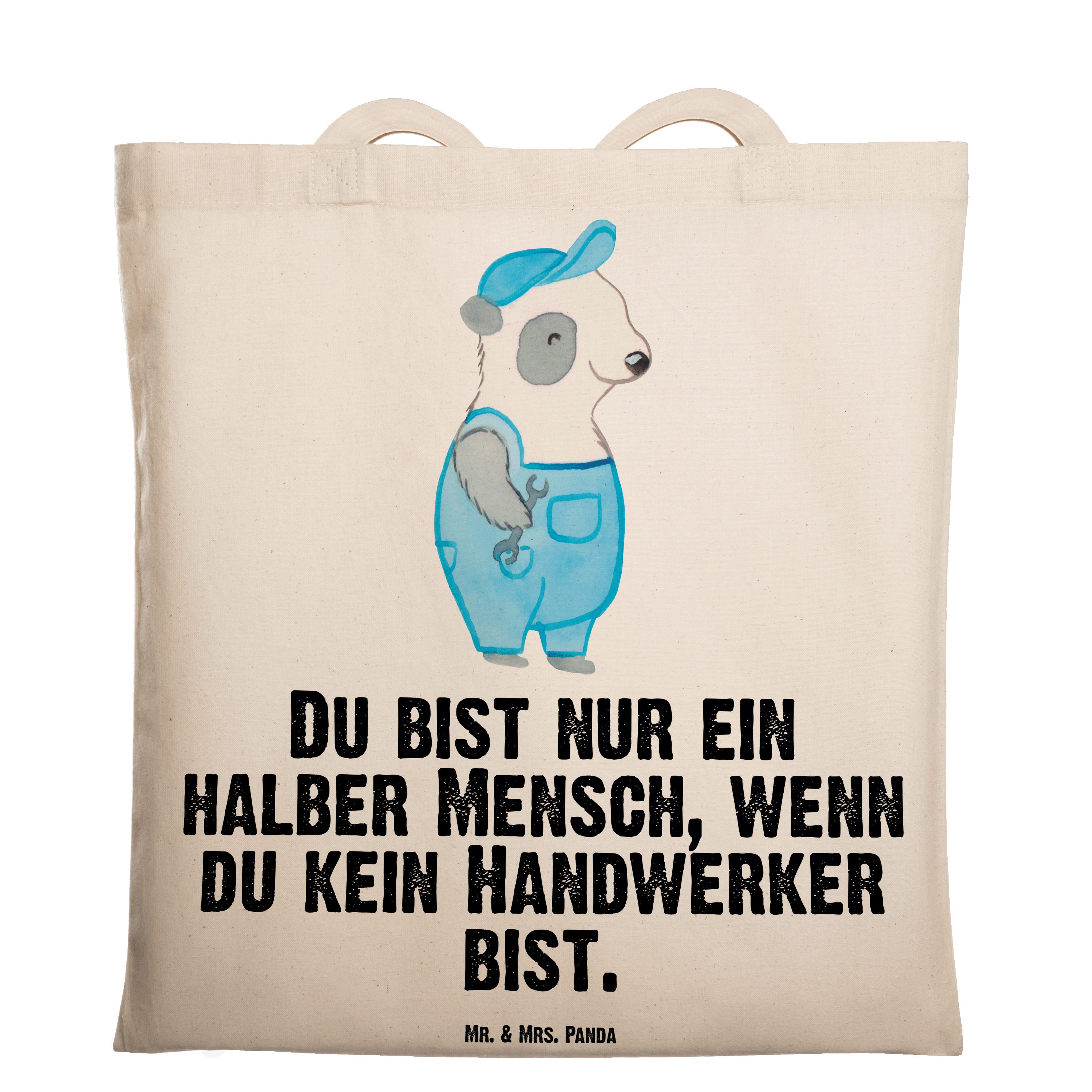 Geschenk, Herz & Tragetasche Handwerker mit - - Transparent Jutebeu Einkaufstasche, Panda Mrs. Mr. (1-tlg)