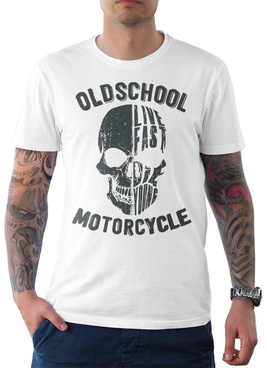 mit Motorrad T-Shirt Rebel Herren On Tee Biker / Wheels Weiß Fast Motiv Live T-Shirt Motorcycle