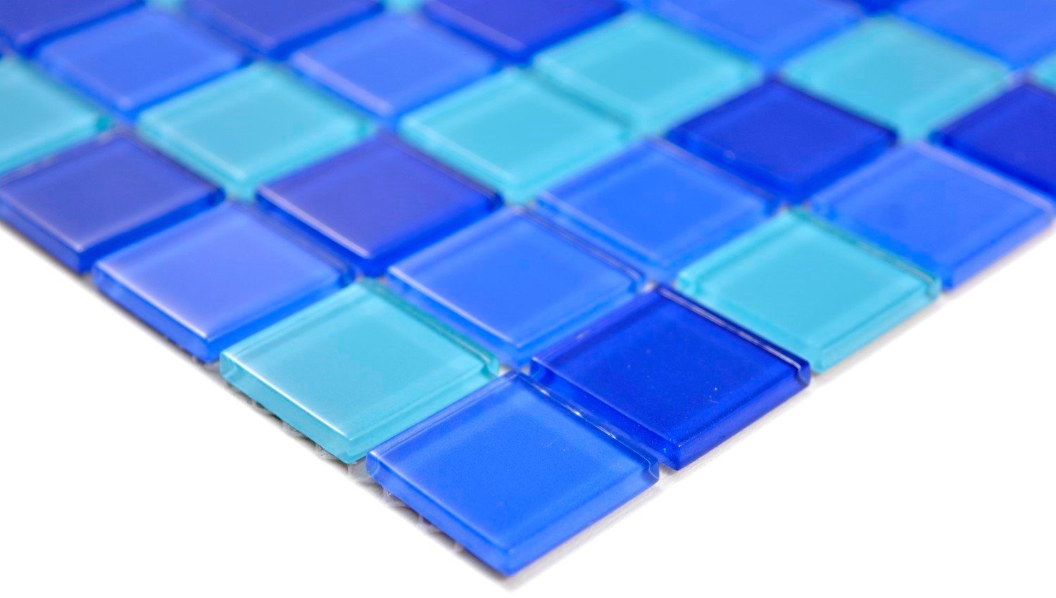 Mosani Mosaikfliesen Glasmosaik Crystal Mosaikfliesen 10 / mix blau glänzend Matten