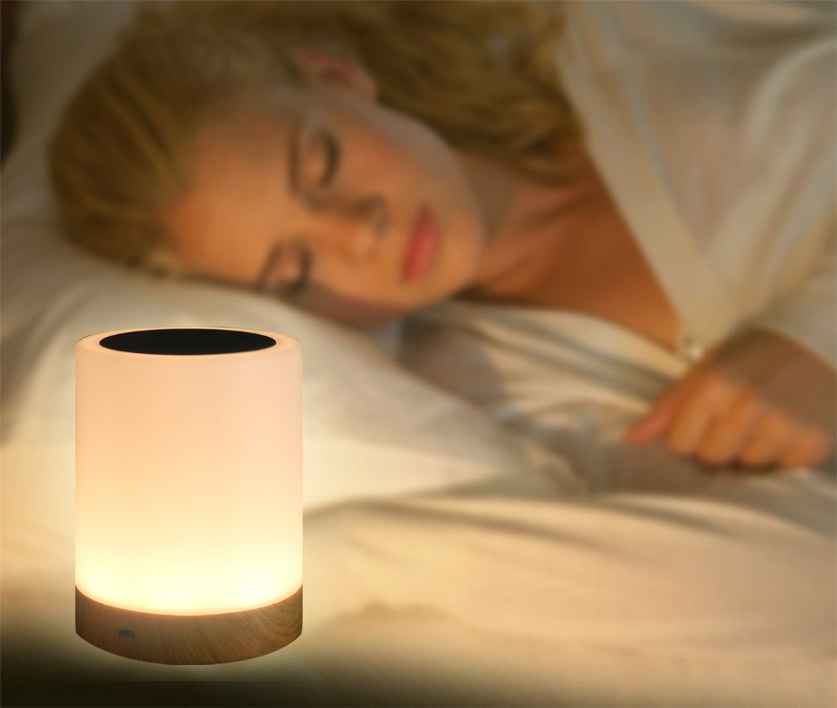 Holzmaserung, Nachttischlampe mit LED LED-Nachttischlampe Zeitsteuerung Die Sterne mit Touch-Dimmung