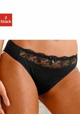 Nuance Slip (Packung, 2-St) mit schöner Stickereispitze schwarz+weiß