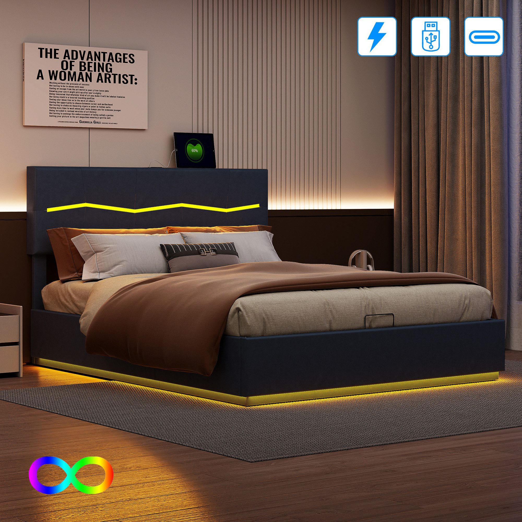 Polsterbett LED Doppelbett Jugendbett