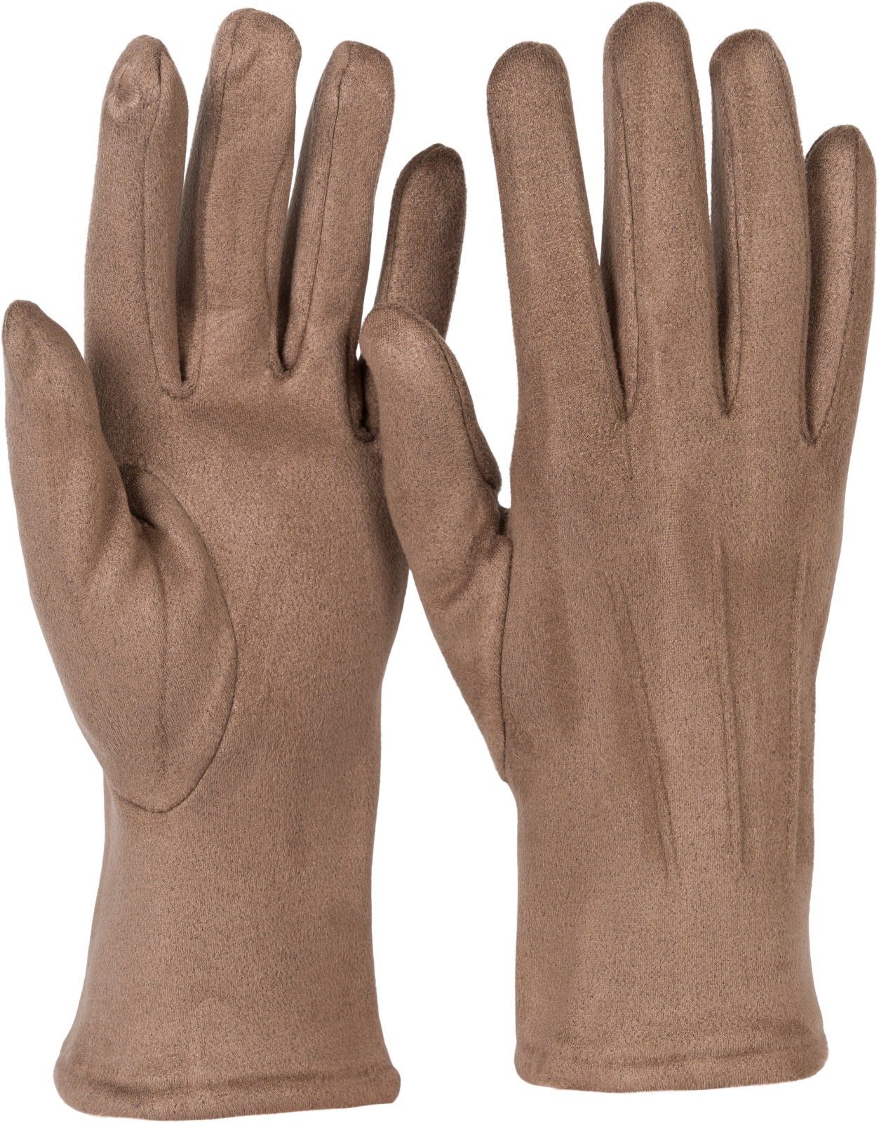 styleBREAKER Ziernähte Einfarbige Fleecehandschuhe Touchscreen Handschuhe Taupe