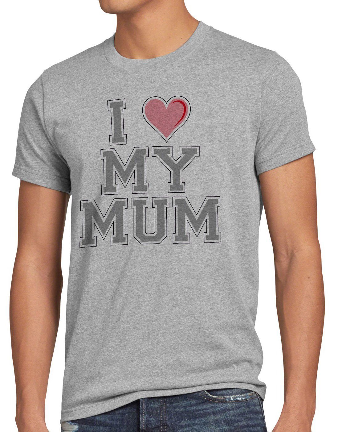 style3 Print-Shirt Herren T-Shirt I love my Mum mama oma mutter muttertag geburtstag liebe new york grau meliert