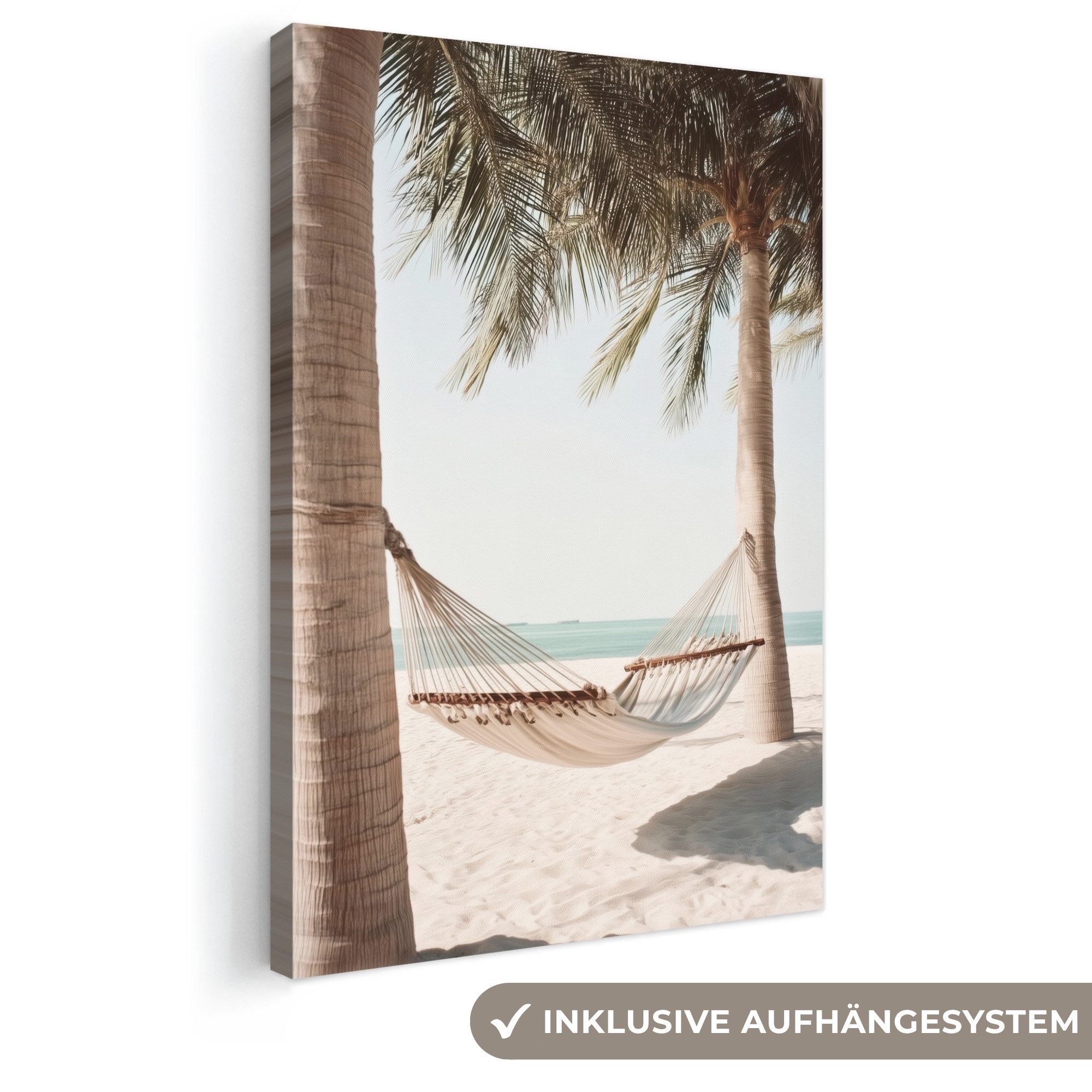 OneMillionCanvasses® Leinwandbild Hängematte - Palmen - Strand - Meer, Fotodruck (1 St), Leinwand Canvas Wandbild, Wanddekoration 20x30 cm