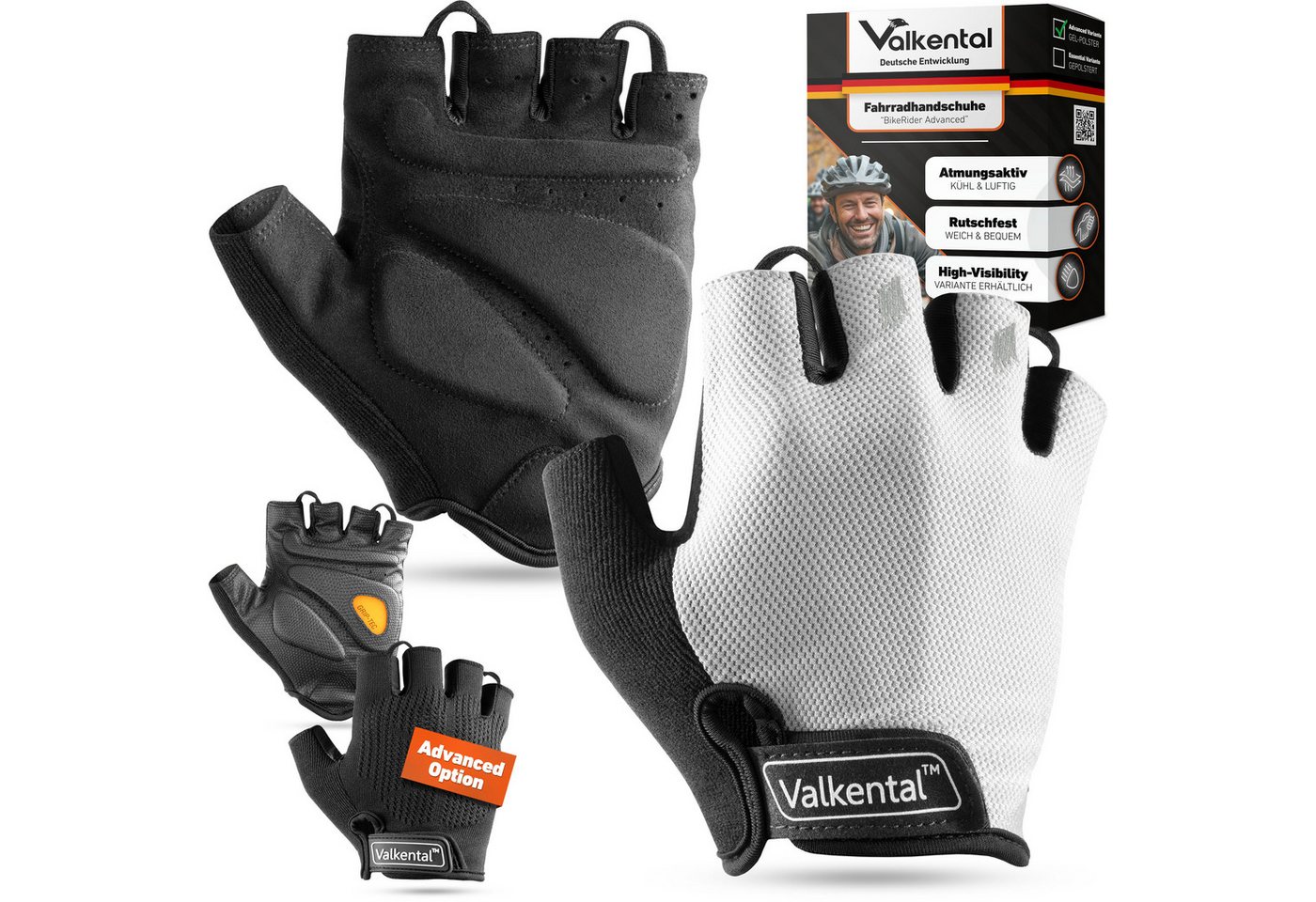 Valkental Fahrradhandschuhe Fingerlose Radhandschuhe für Herren & Damen Gepolstert rutschfest, weich & atmungsaktiv