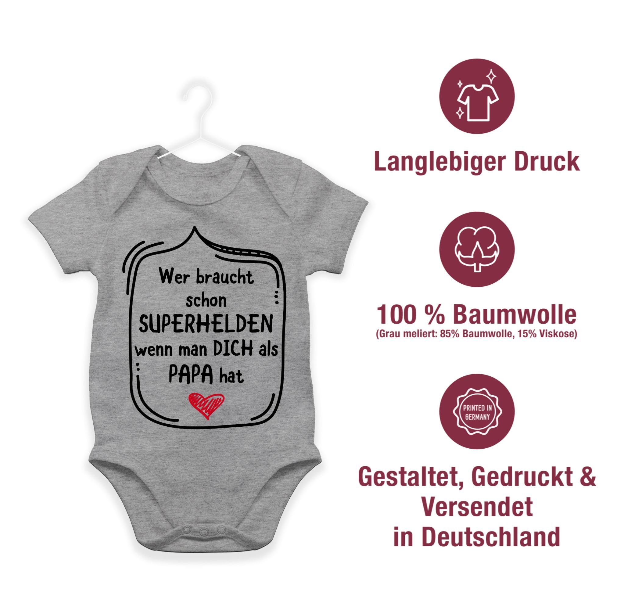 Papa meliert man Wer hat wenn Baby Superhelden Grau 2 Geschenk als schon Vatertag Shirtracer dich Shirtbody braucht