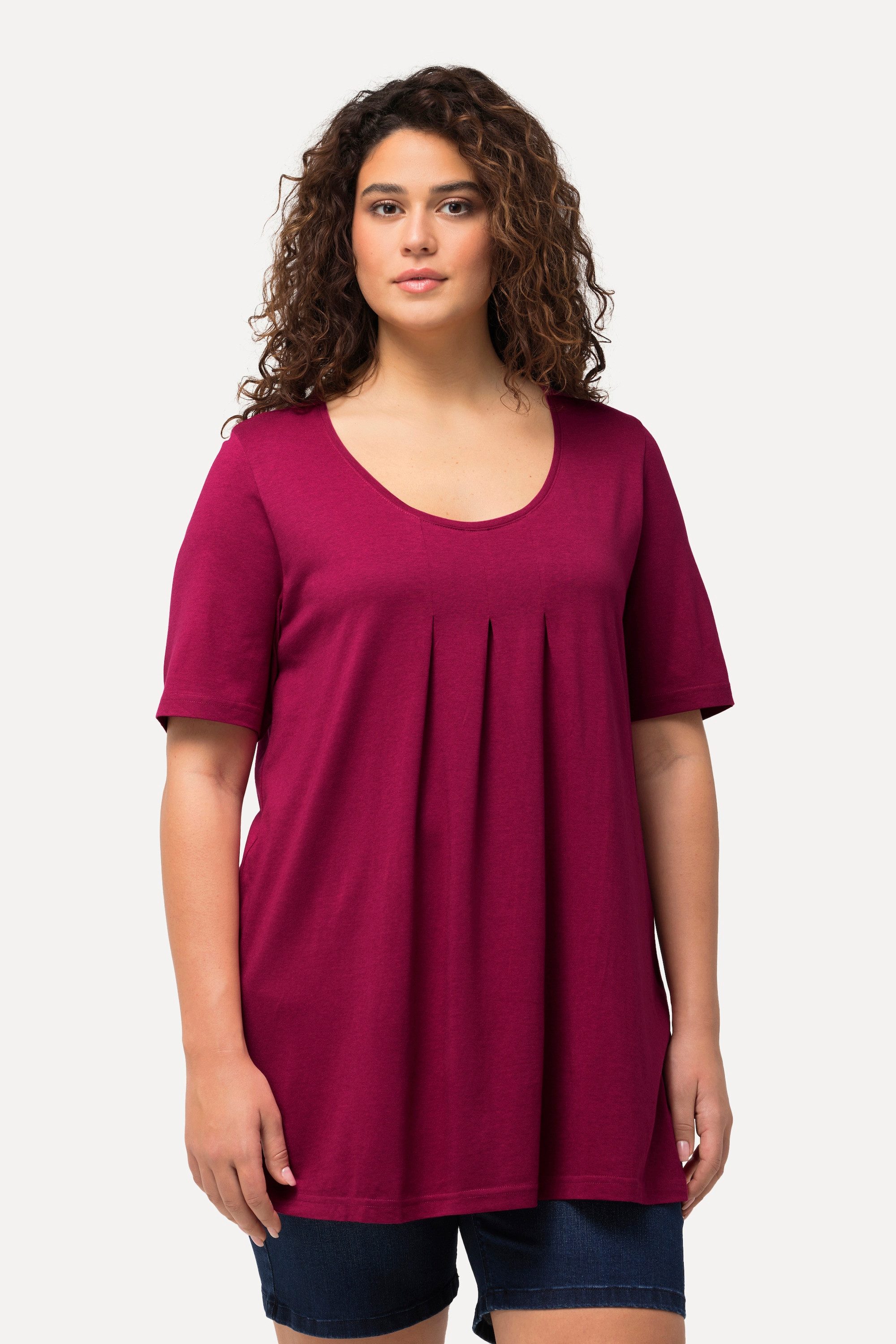 Ulla Popken T-Shirt T-Shirt Zierfalten A-Linie günstig online kaufen