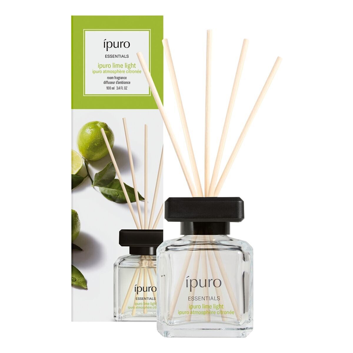 IPURO Raumduft Lime Light, 100 ml, Glasflakon mit Rattan-Holzstäbchen