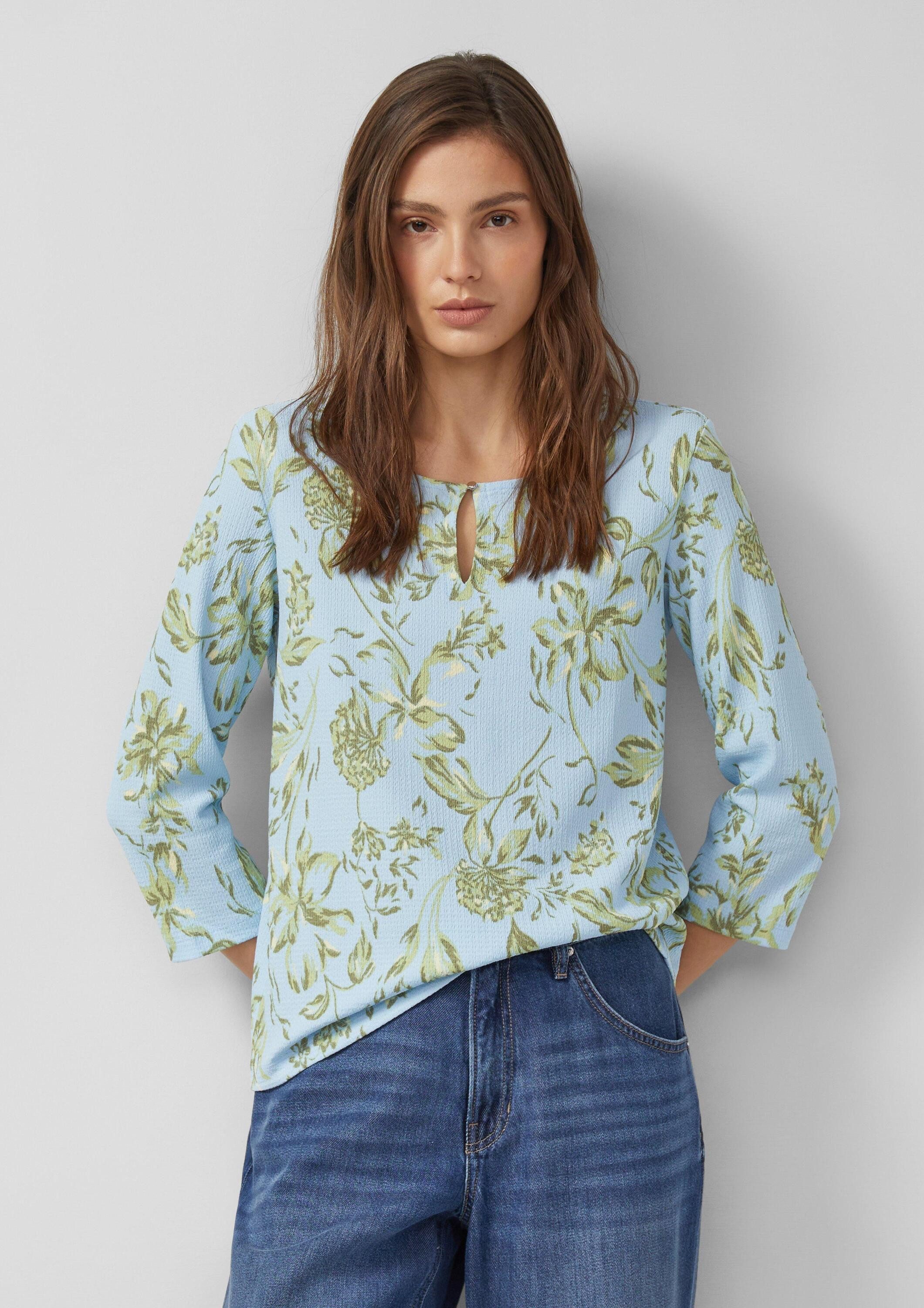 s.Oliver 3/4-Arm-Shirt T-Shirt Gemustertes Jerseyshirt mit Knopf-Detail