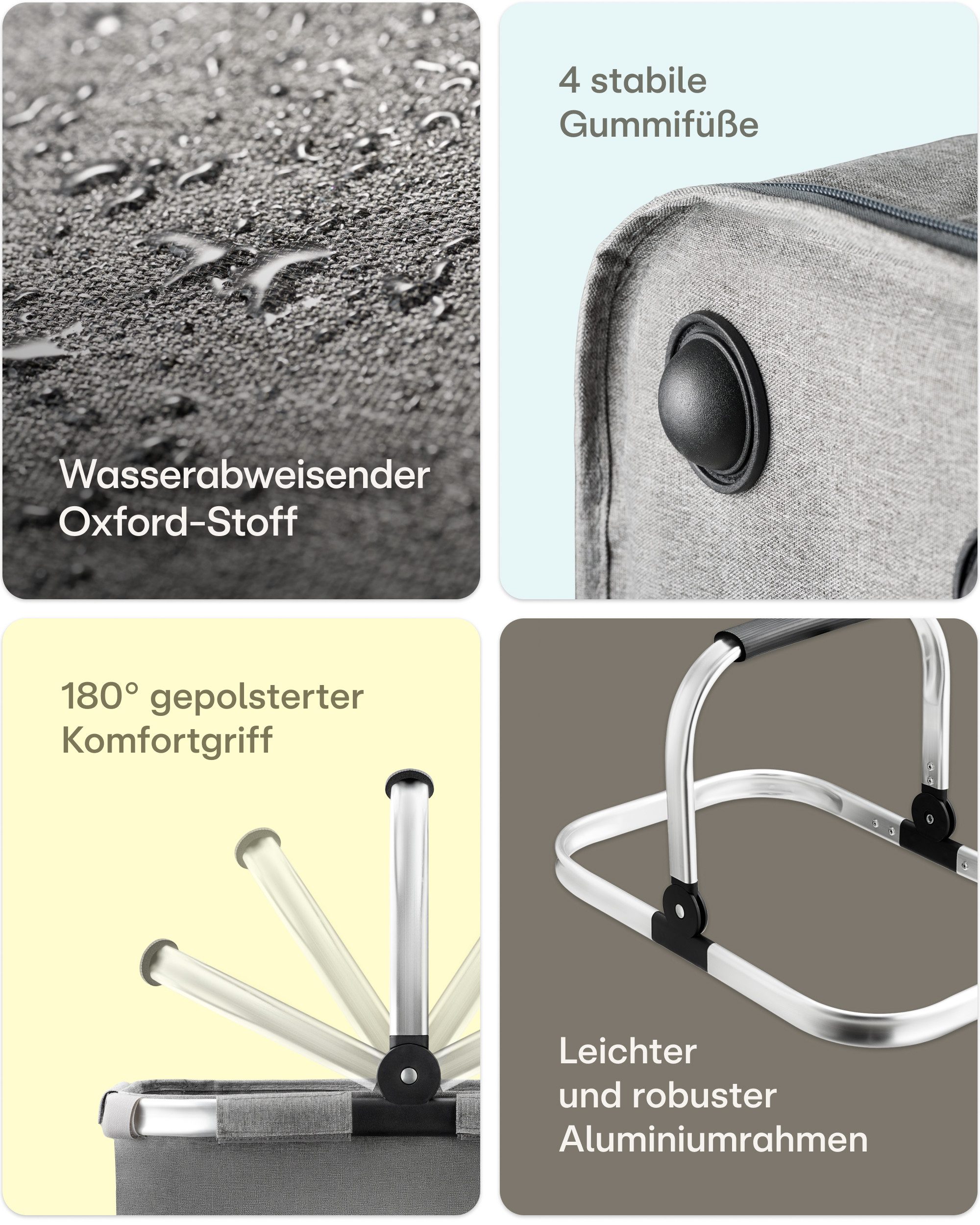Praknu Einkaufskorb Einkaufskorb Faltbar – 2 in 1 Erweiterbar, Waschbarer Bezug, Tragekorb, 35 l, Stabil mit Alurahmen & Verstärktem Boden – Extra Fächer innen & außen