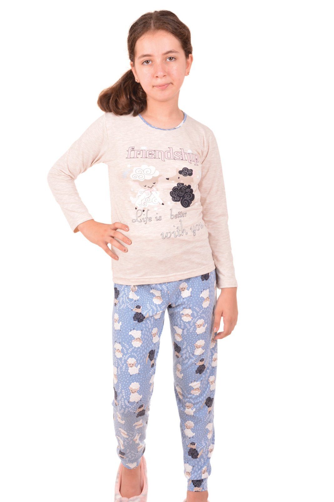 LOREZA Pyjama Mädchen Pyjama Set tlg) langarm 1 Hausanzug 2 (Set, Schlafanzug Baumwolle Color