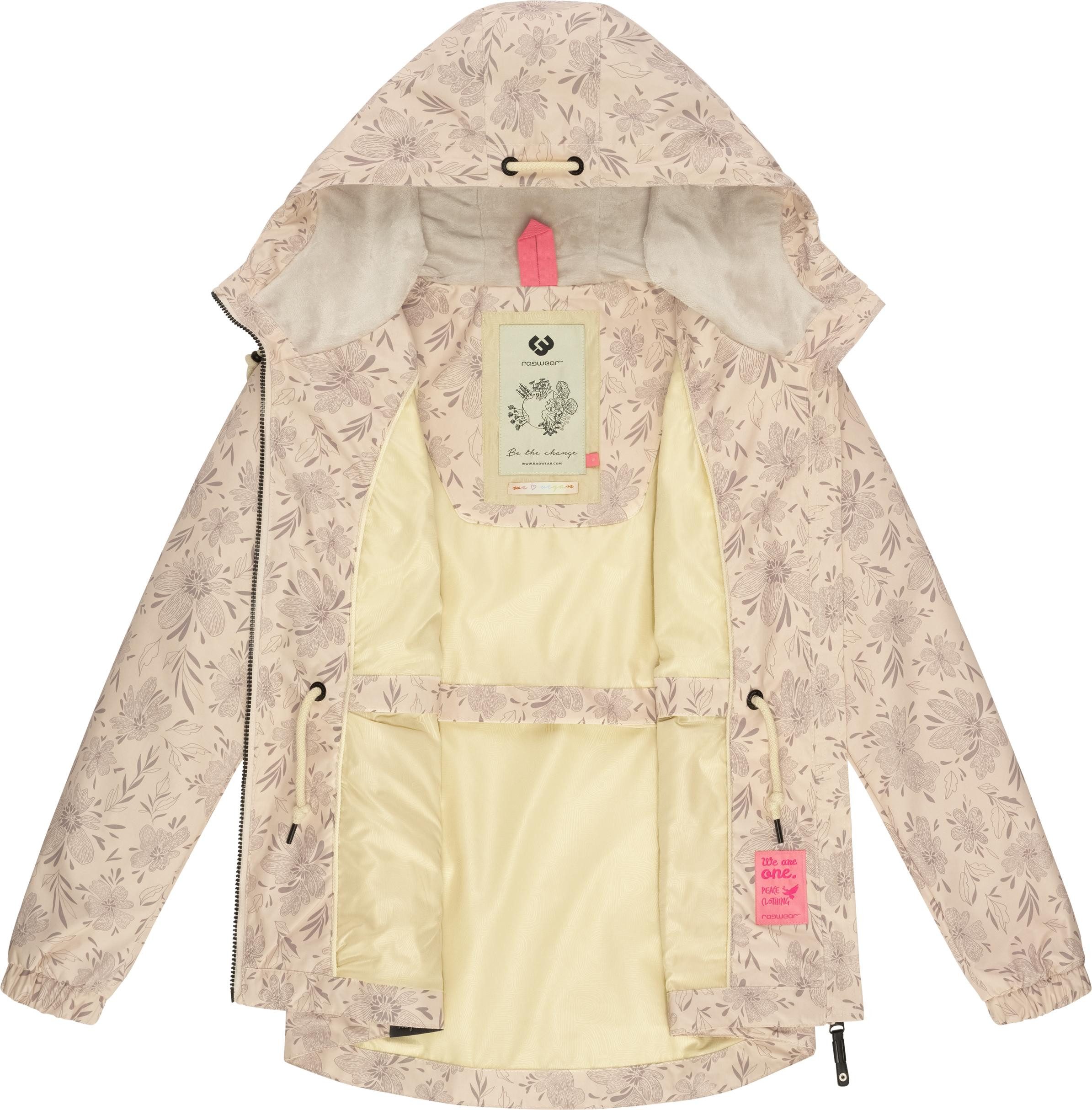 Ragwear Outdoorjacke Dankka Spring Wasserdichte Damen Jacke mit floralem Allover-Print