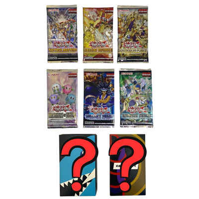 Konami Sammelkarte Yu-Gi-Oh! - 6 x Booster Packung (gemischt & zufällig sortiert), + zufälliger Yu-Gi-Oh! Kartenbox