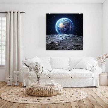 Primedeco Glasbild Wandbild Quadratisch Erde vom Mond aus mit Aufhängung, Weltall