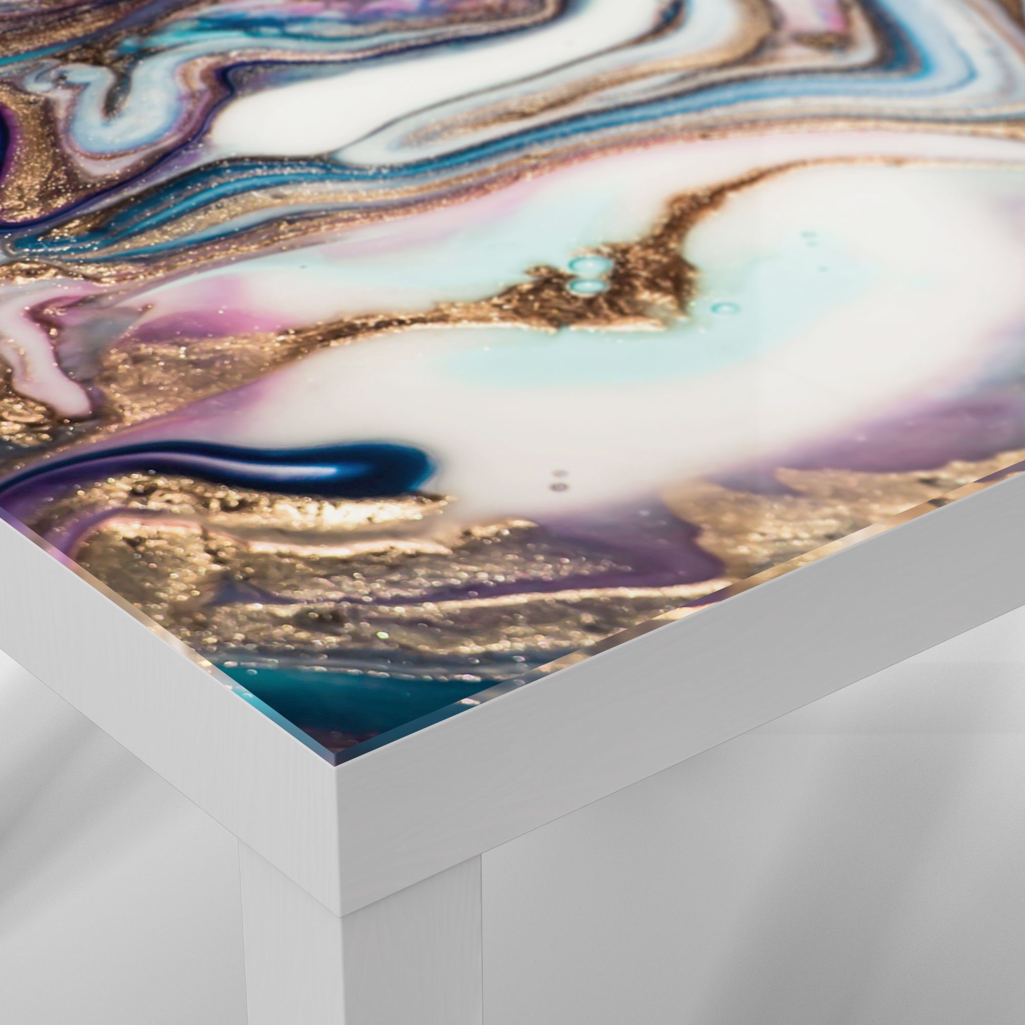 Couchtisch Glastisch DEQORI modern Weiß Marmordesign', 'Luxuriöses Glas Beistelltisch