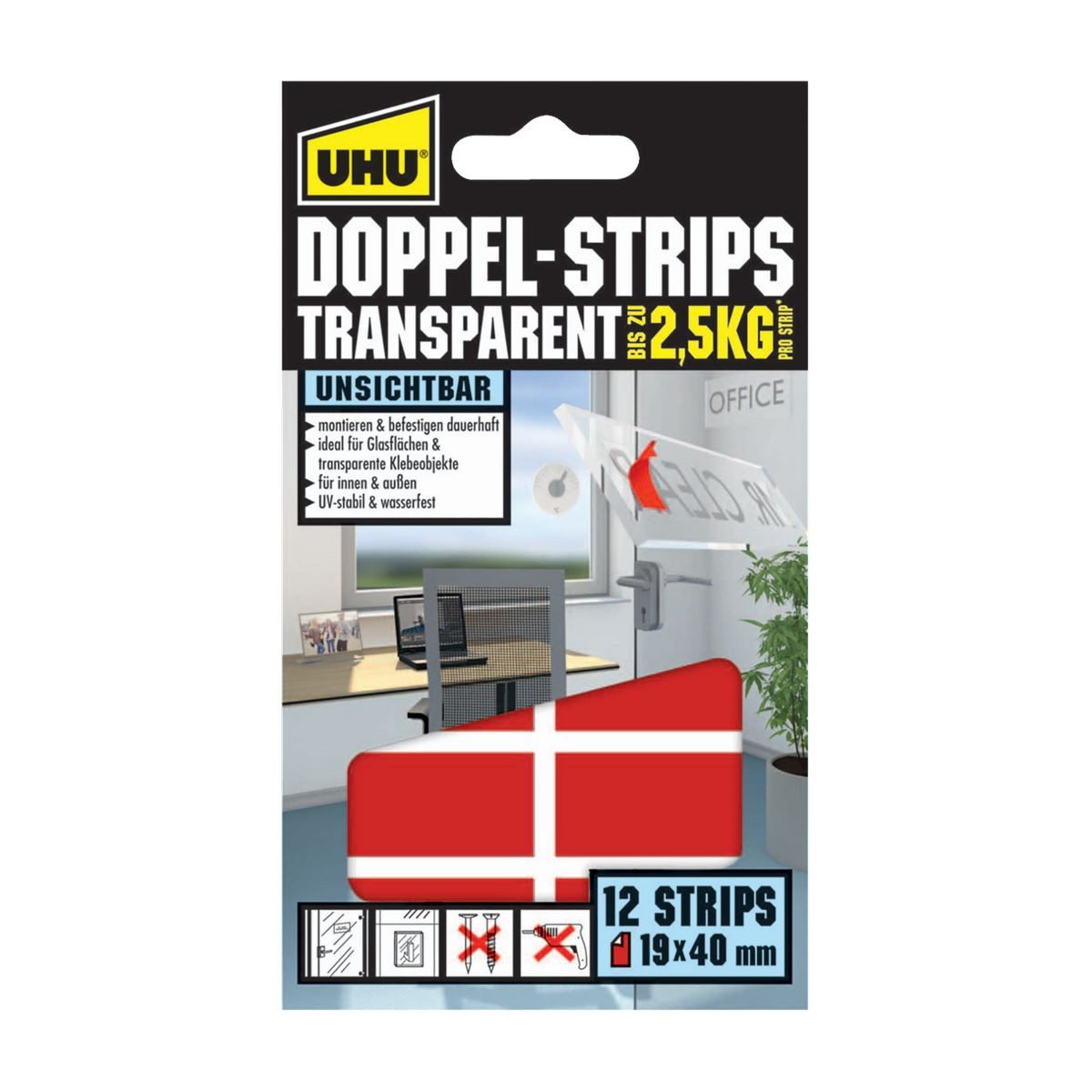 UHU Doppelklebeband UHU Doppel Strips Transparent 19x40mm 12 Stück
