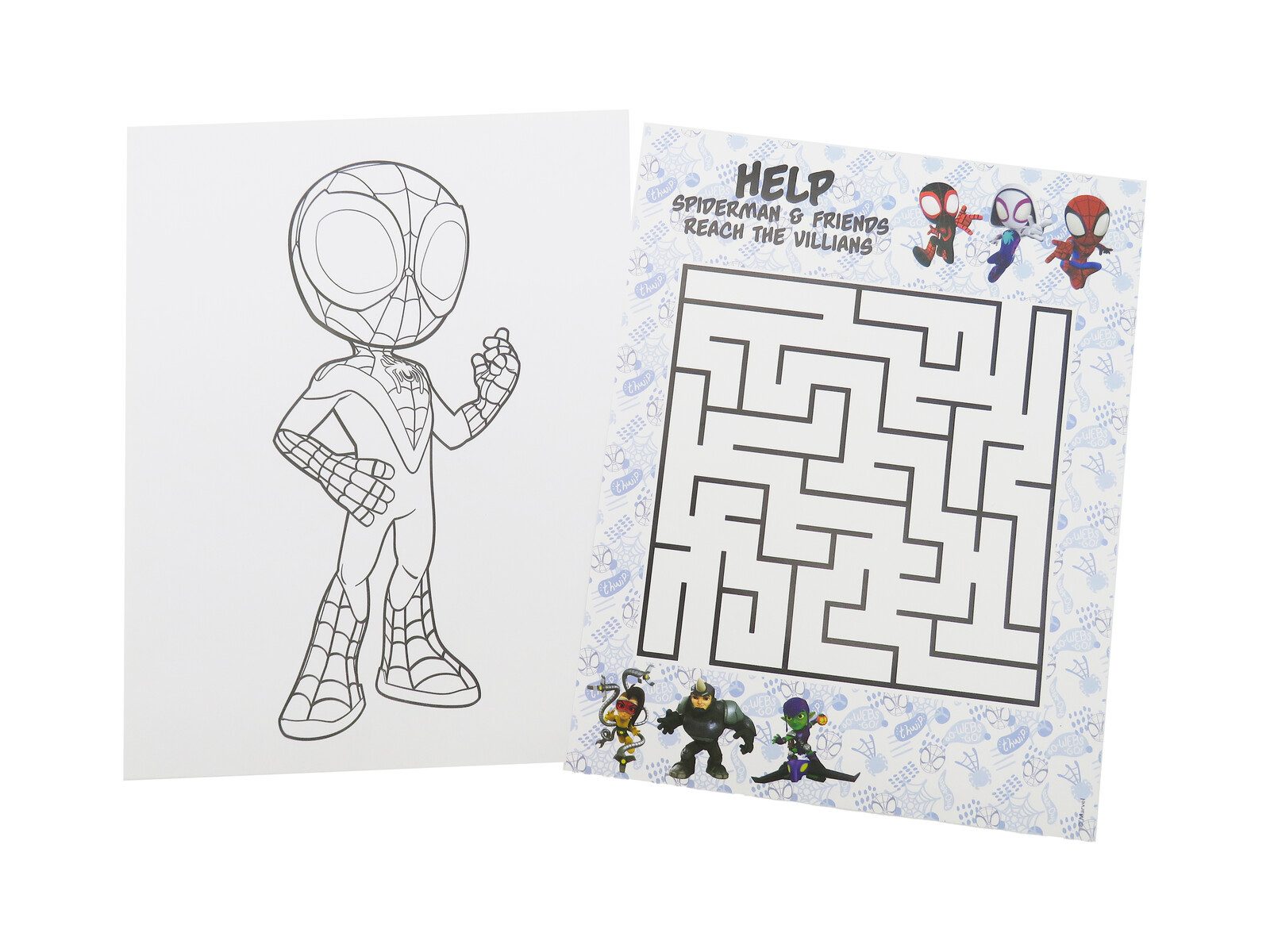 Spiderman Malvorlage Aktivitätspaket Kinder mit 12 Malblättern 6 Buntstiften und Stickern