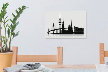 OneMillionCanvasses® Leinwandbild Eine schwarz-weiße Illustration mit der Skyline von Hamburg, (1 St), Wandbild Leinwandbilder, Aufhängefertig, Wanddeko, 30x20 cm