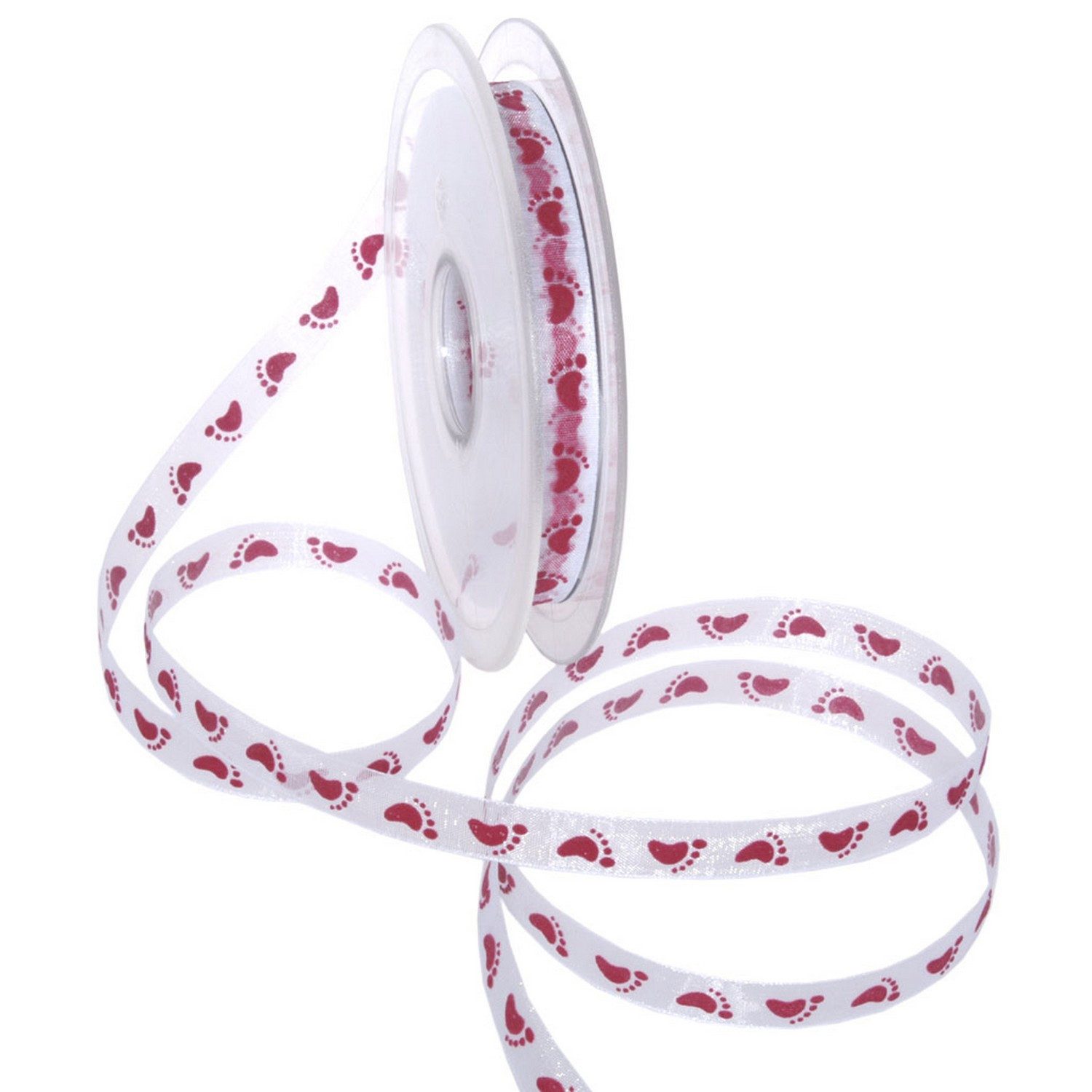 Deko AS Dekoband Organzaband - Baby-Feet - bordeaux - 10mm - Rolle 20m - 97218 38-R, Motiv Baby-Feet