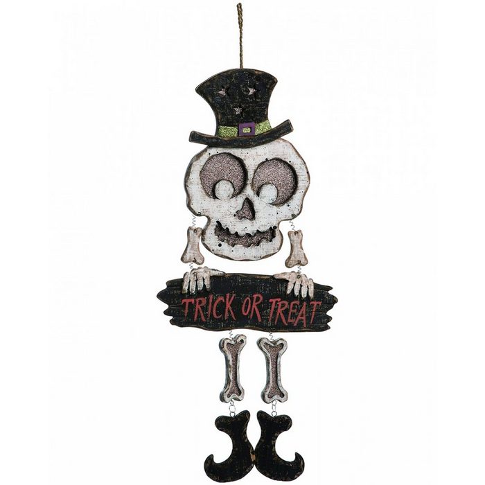 Horror-Shop Hängedekoration Spooky Skelett Halloween Trick or Treat Holz Dekos