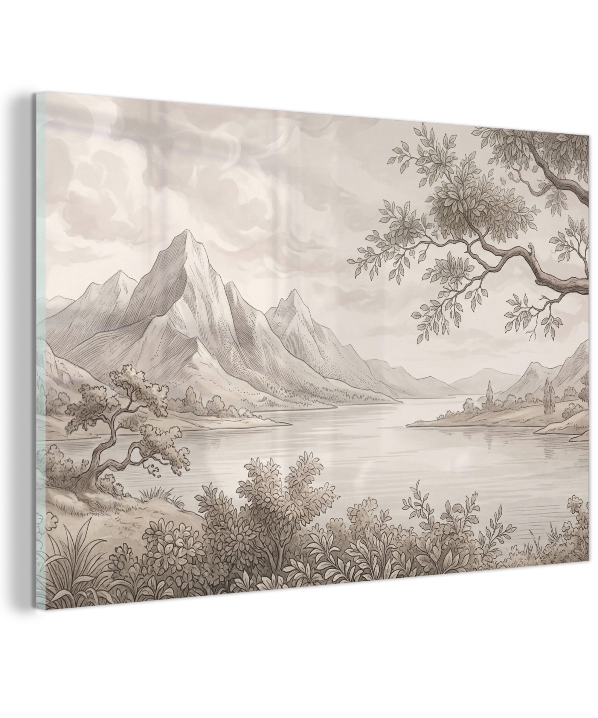 MuchoWow Acrylglasbild Landschaft - Berge - See - Natur, Inkl. Aufhängung, Glasbilder Wohnzimmer, Schlafzimmer, Flur & Esszimmer, 30x20 cm
