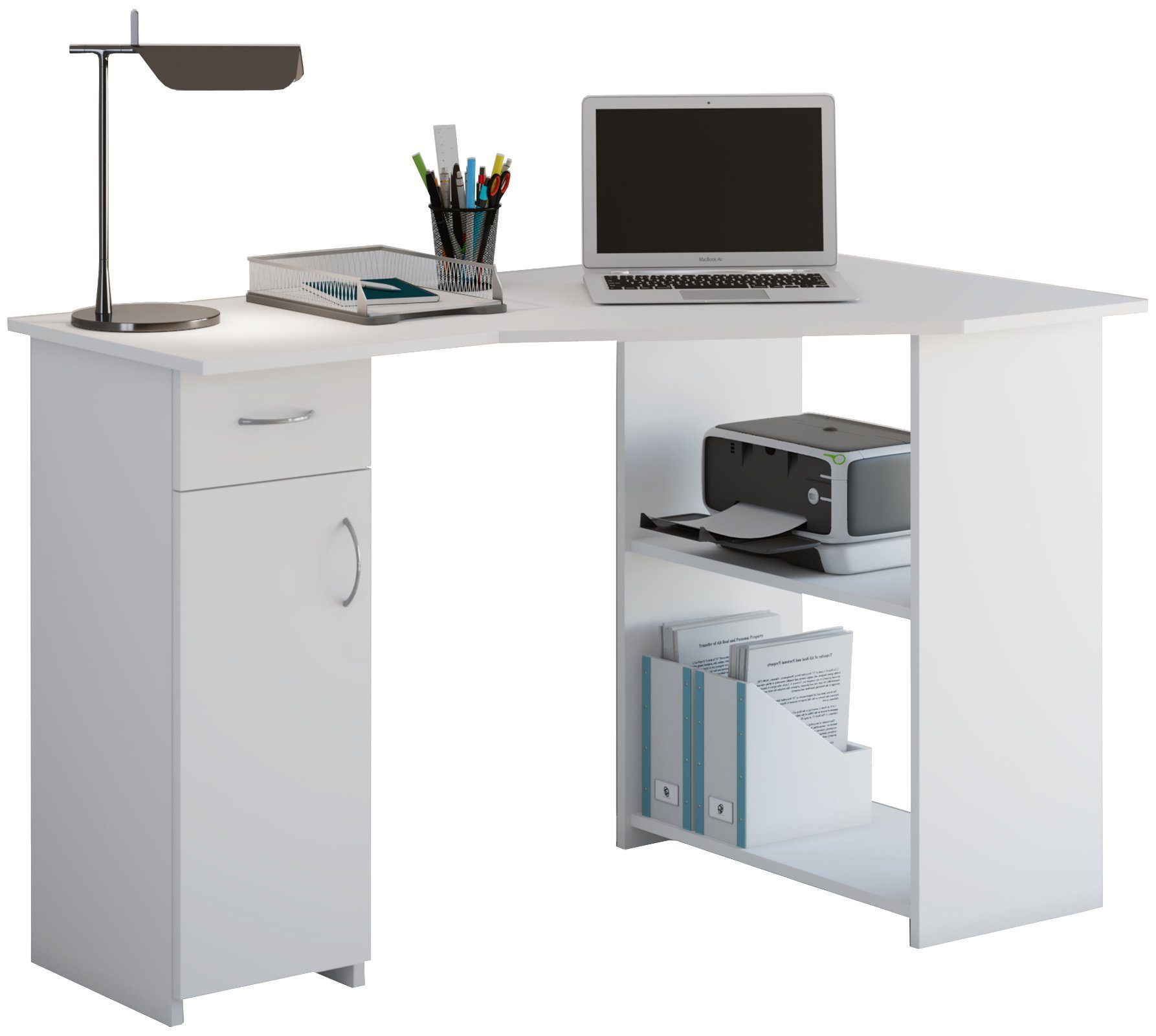 VCM Schreibtisch Holz Eckschreibtisch Weiß Linzia Bürotisch Schreibtisch
