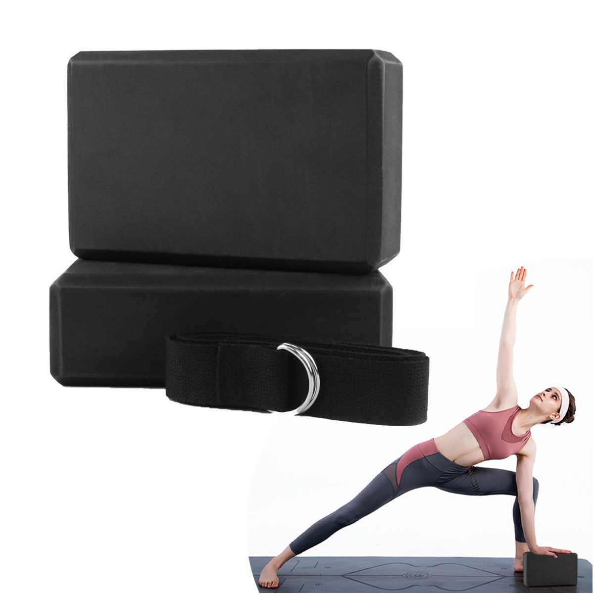 Yogablock 2 Stück Yogablock aus EVA-Schaum, 1×Dehnungsband / Yoga-Gurt
