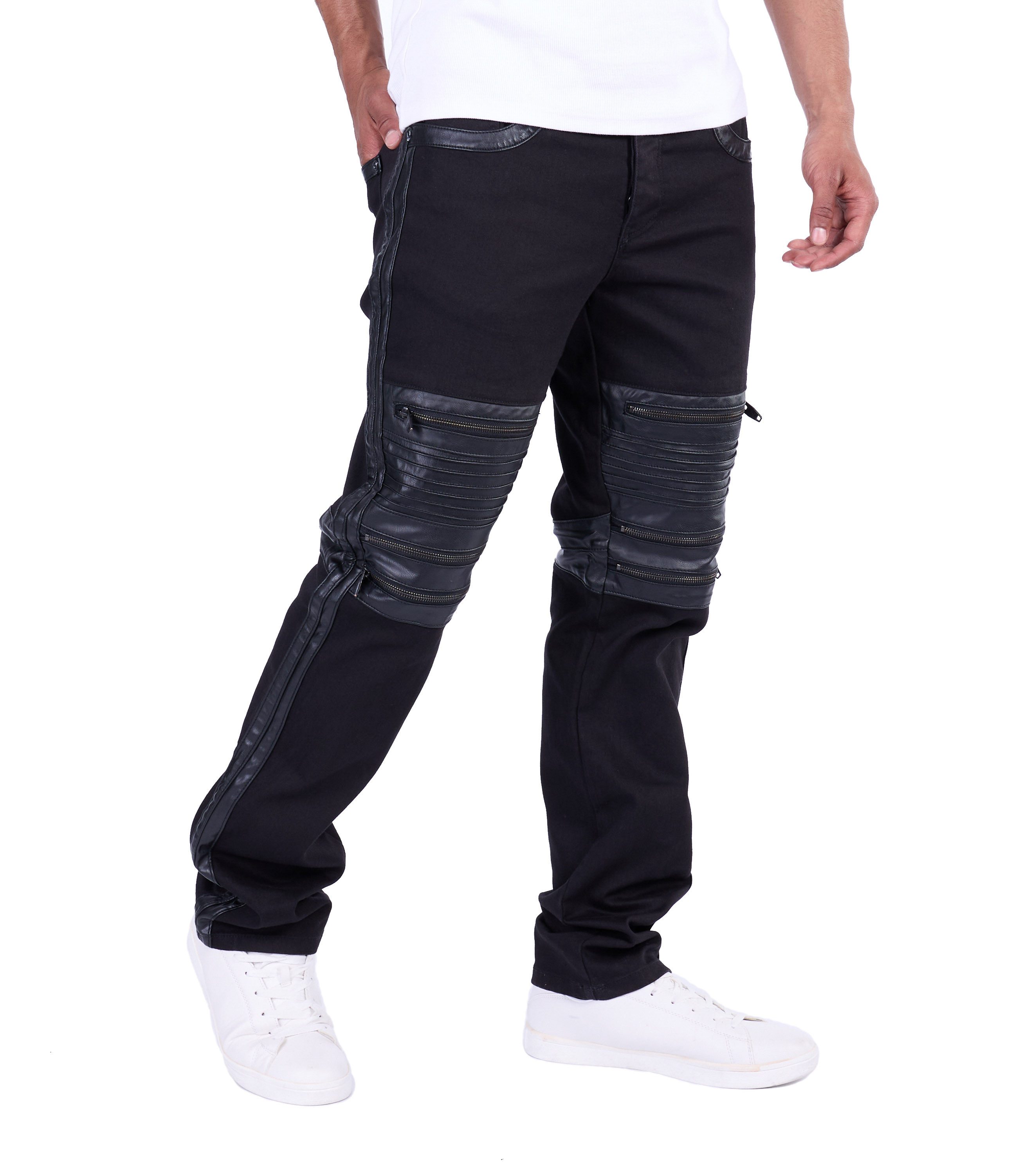 KINGZ Regular-fit-Jeans Schwarze KINGZ Designer Biker Jeans Schwarz W34/L34