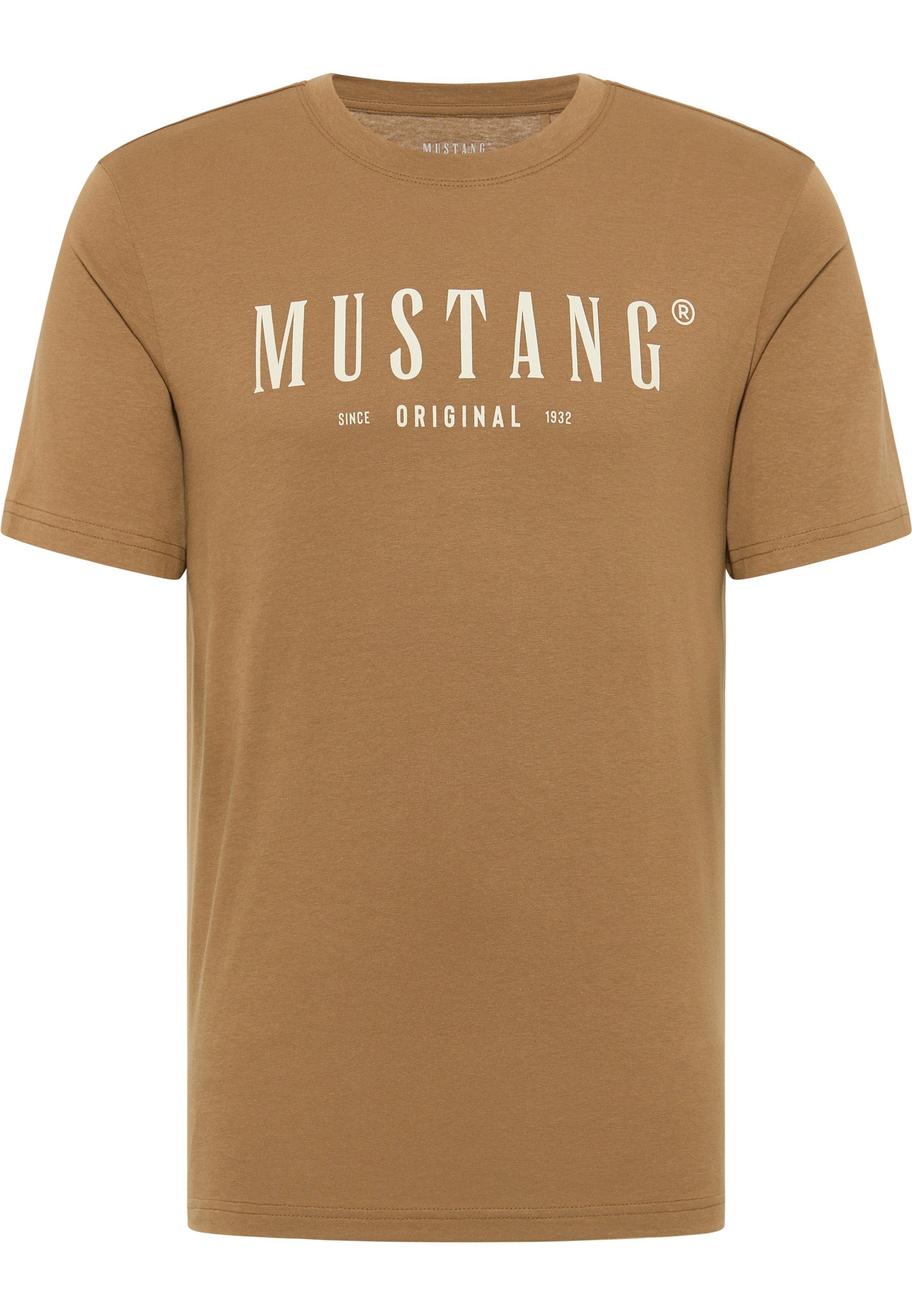 MUSTANG Kurzarmshirt Mustang Print-Shirt hellbraun