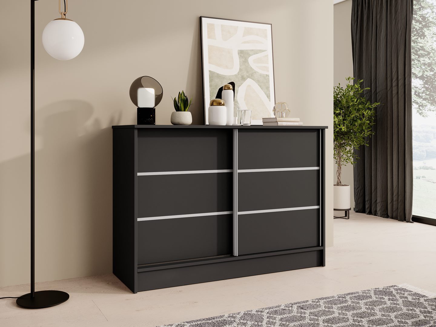 Beautysofa Kommode MIRELA mit 2 Schiebetüren (in 120 cm oder 160 cm, verschiedene Farben), mit dekorativen Sprossen