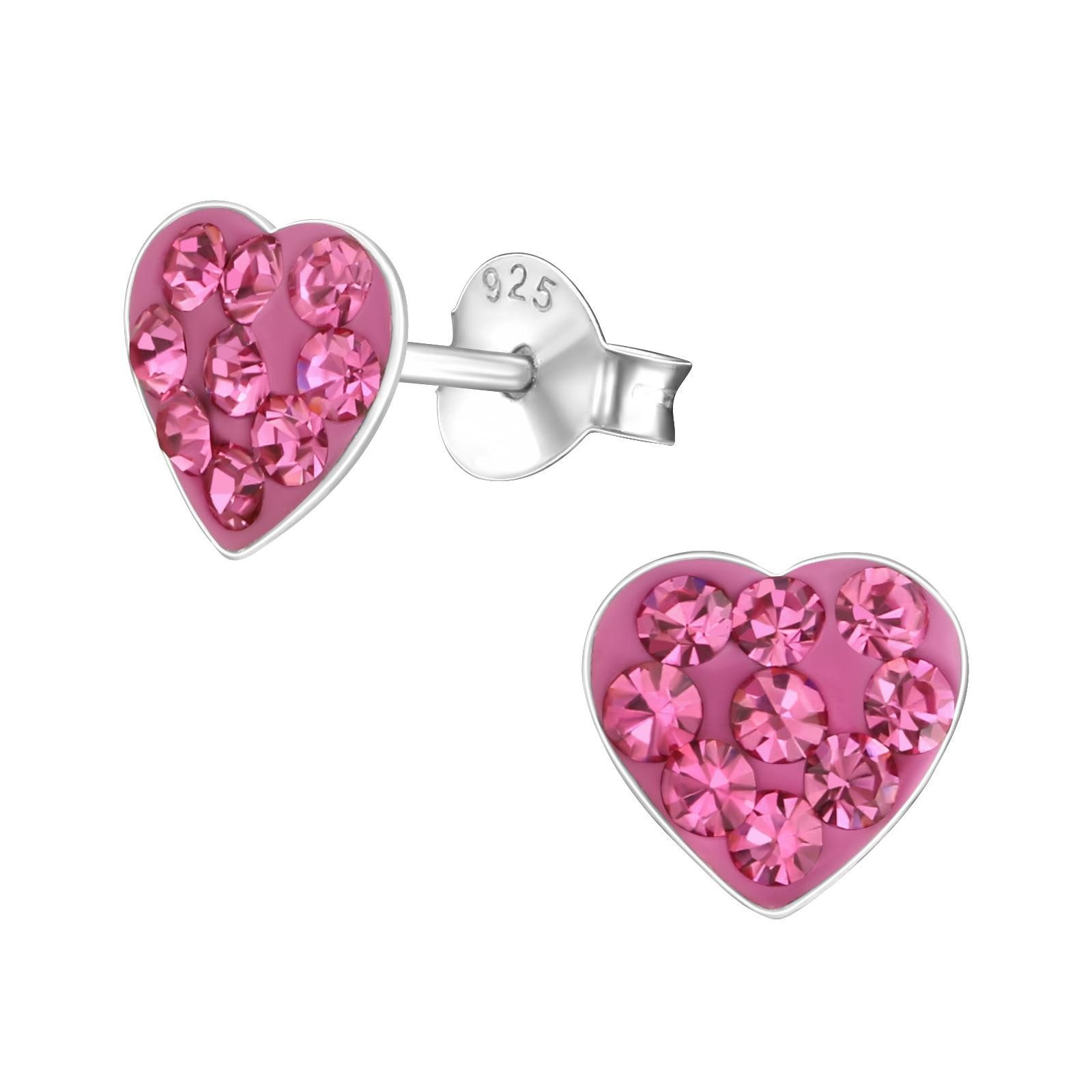 Ohrring-Set Herz Kinder Ohrringe Kristalle 925 Silber Ohrstecker